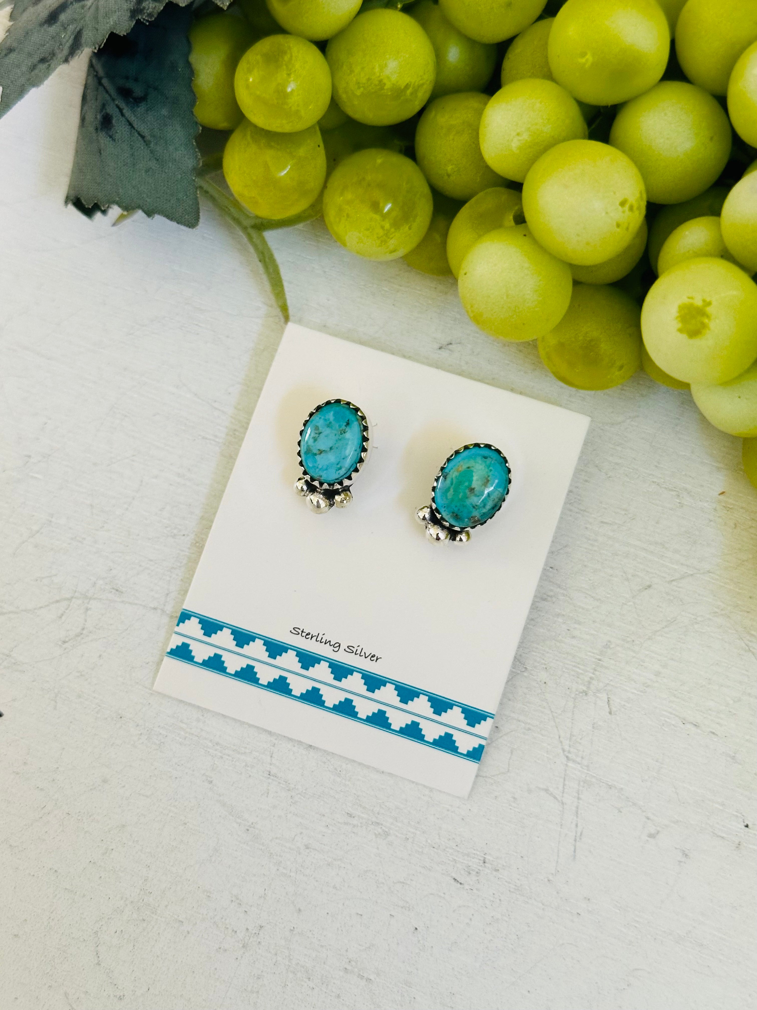 TTD “ dainty” Kingman Turquoise & Sterling Silver Post Earrings