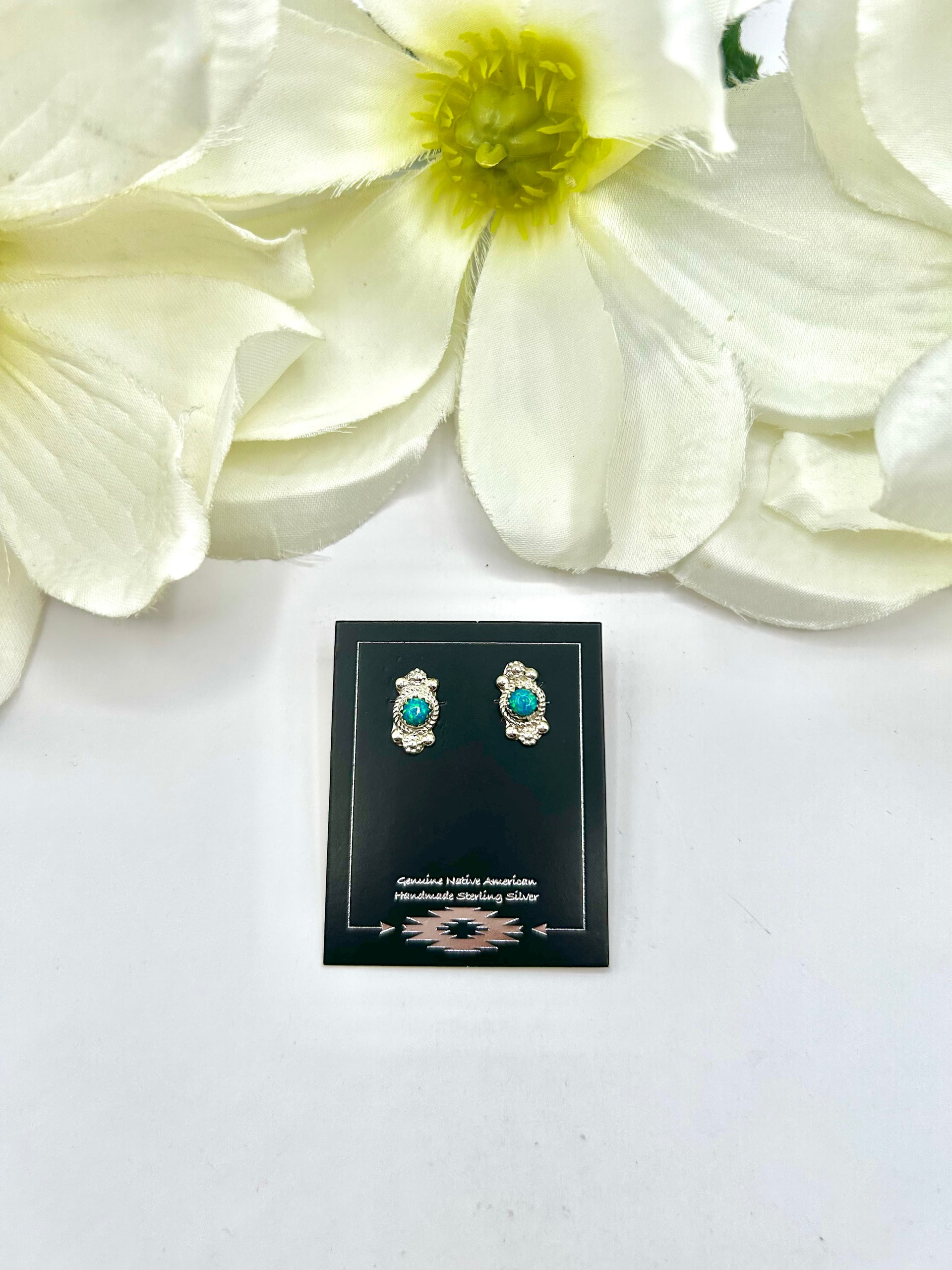 Navajo Made Opal & Sterling Silver Post  Earrings