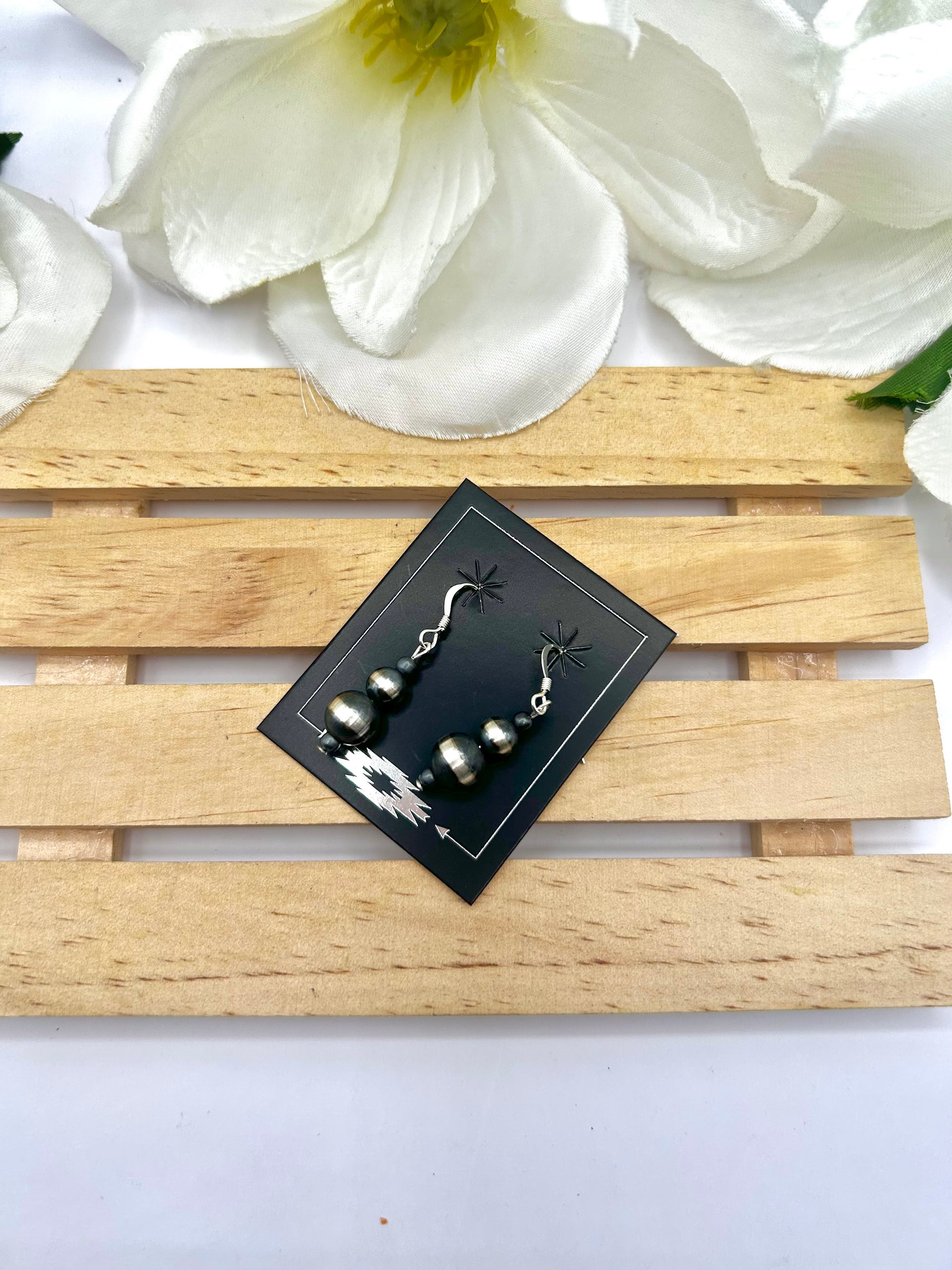 Navajo Made Strung Sterling Silver Hook Earrings