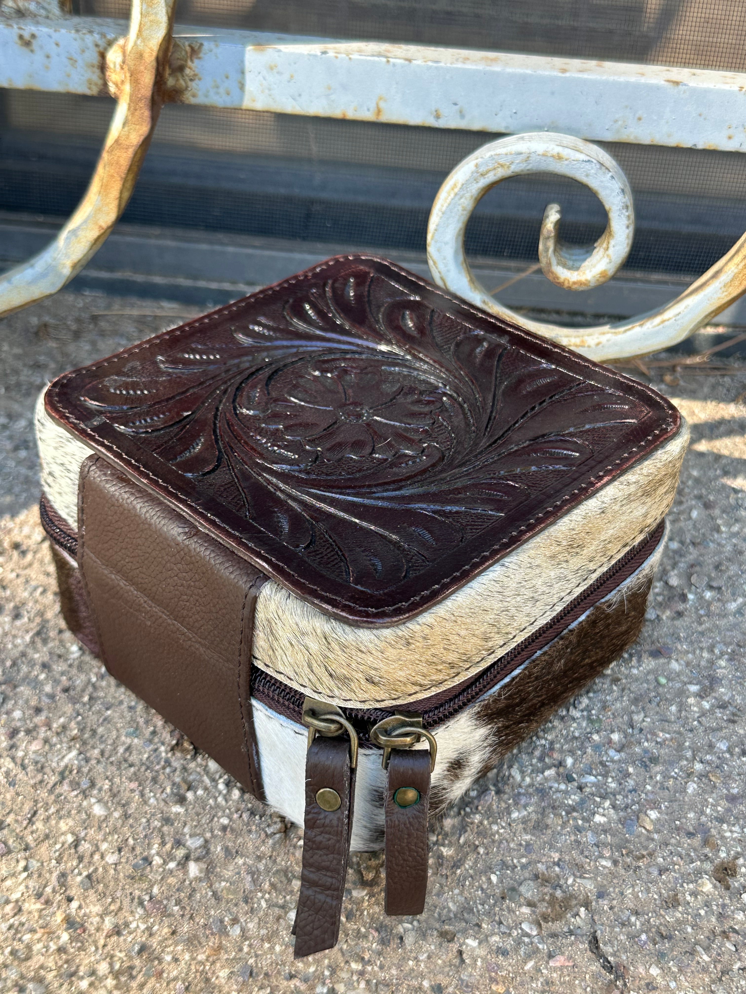 Genuine Tooled Leather Cowhide Jewelry Box