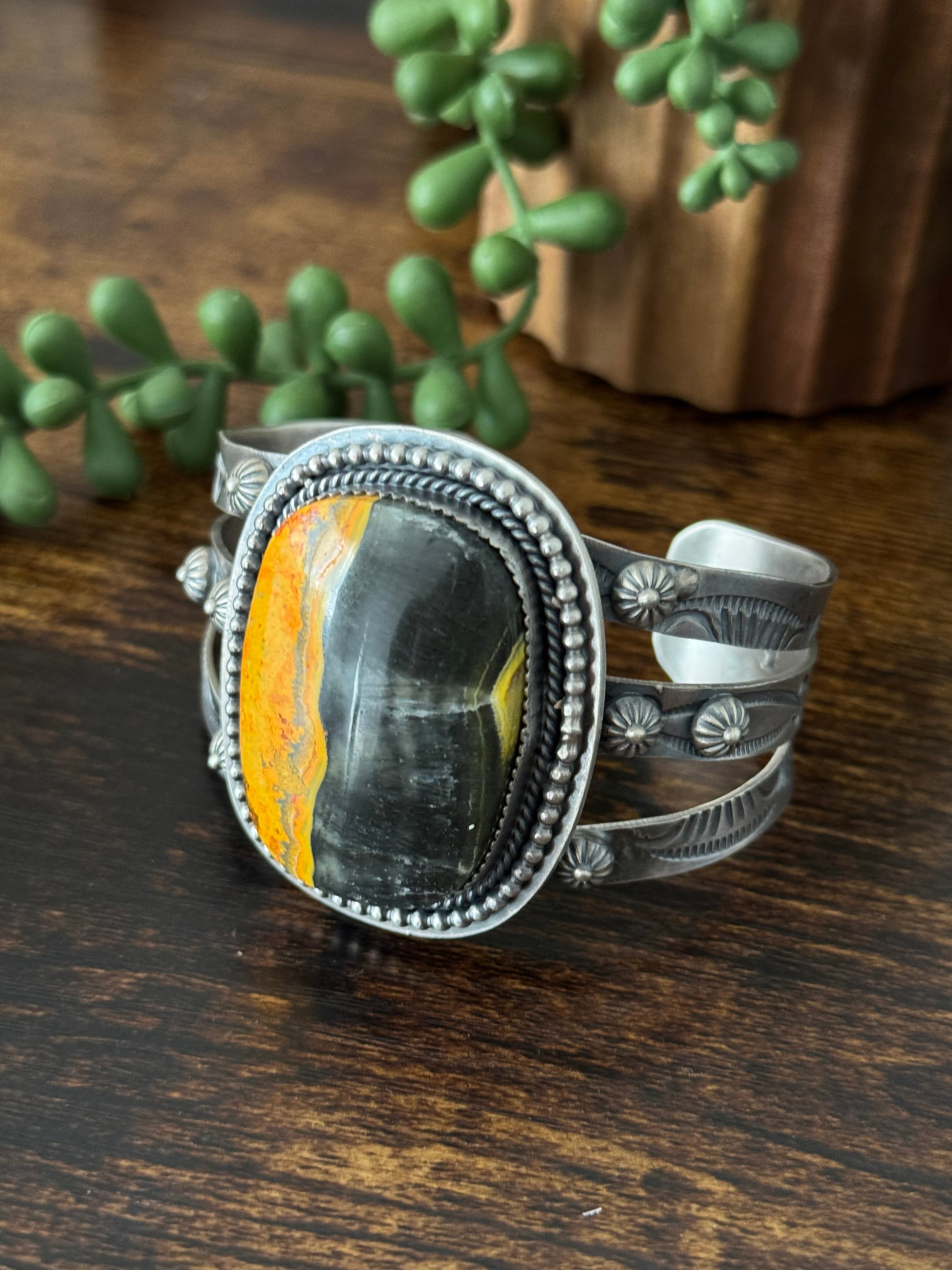 Kevin Begay Bumblebee Jasper & Sterling Silver Cuff Bracelet