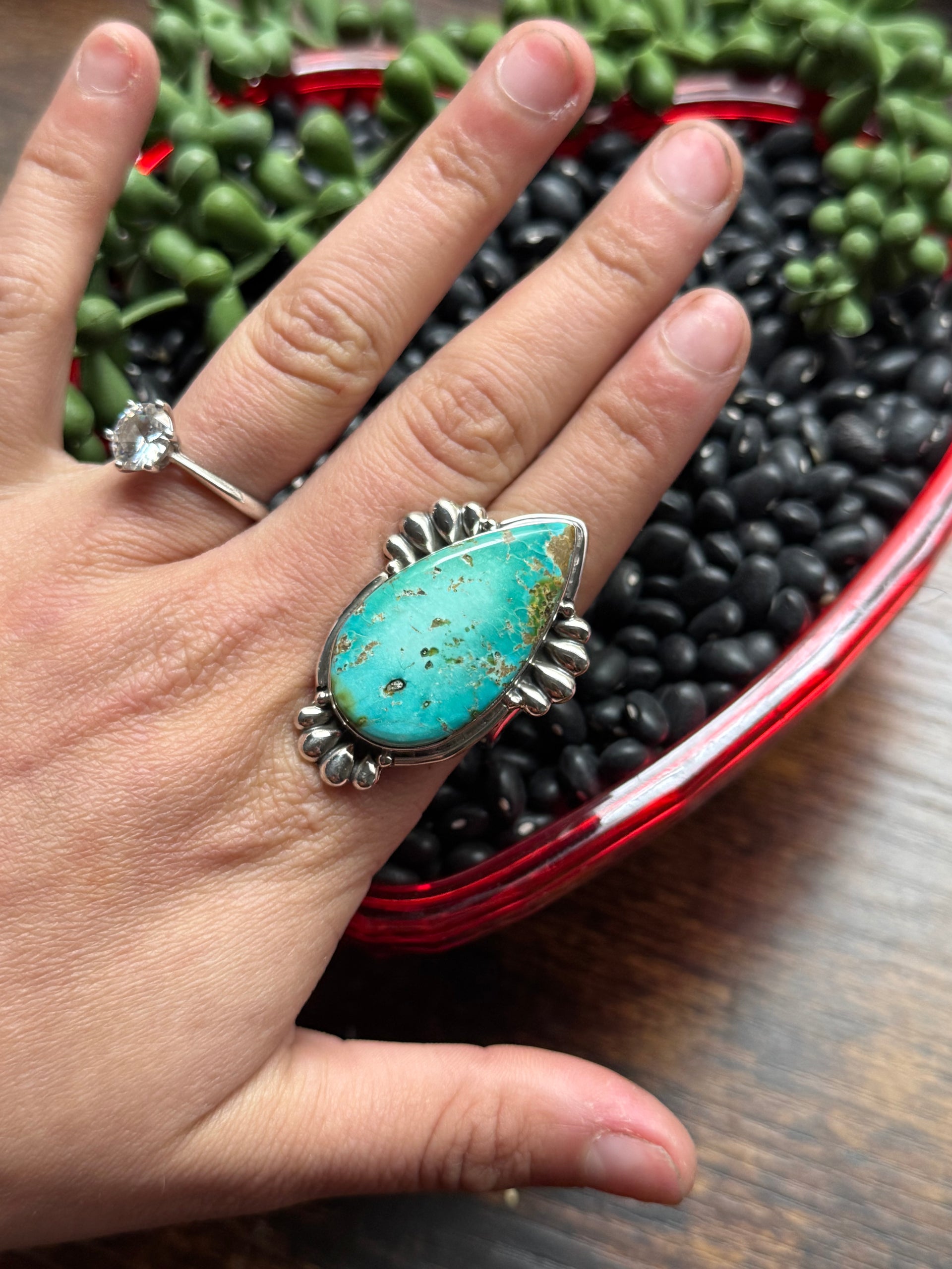 Southwest Handmade Sonoran Mountain Turquoise & Sterling Silver Adjustable Ring