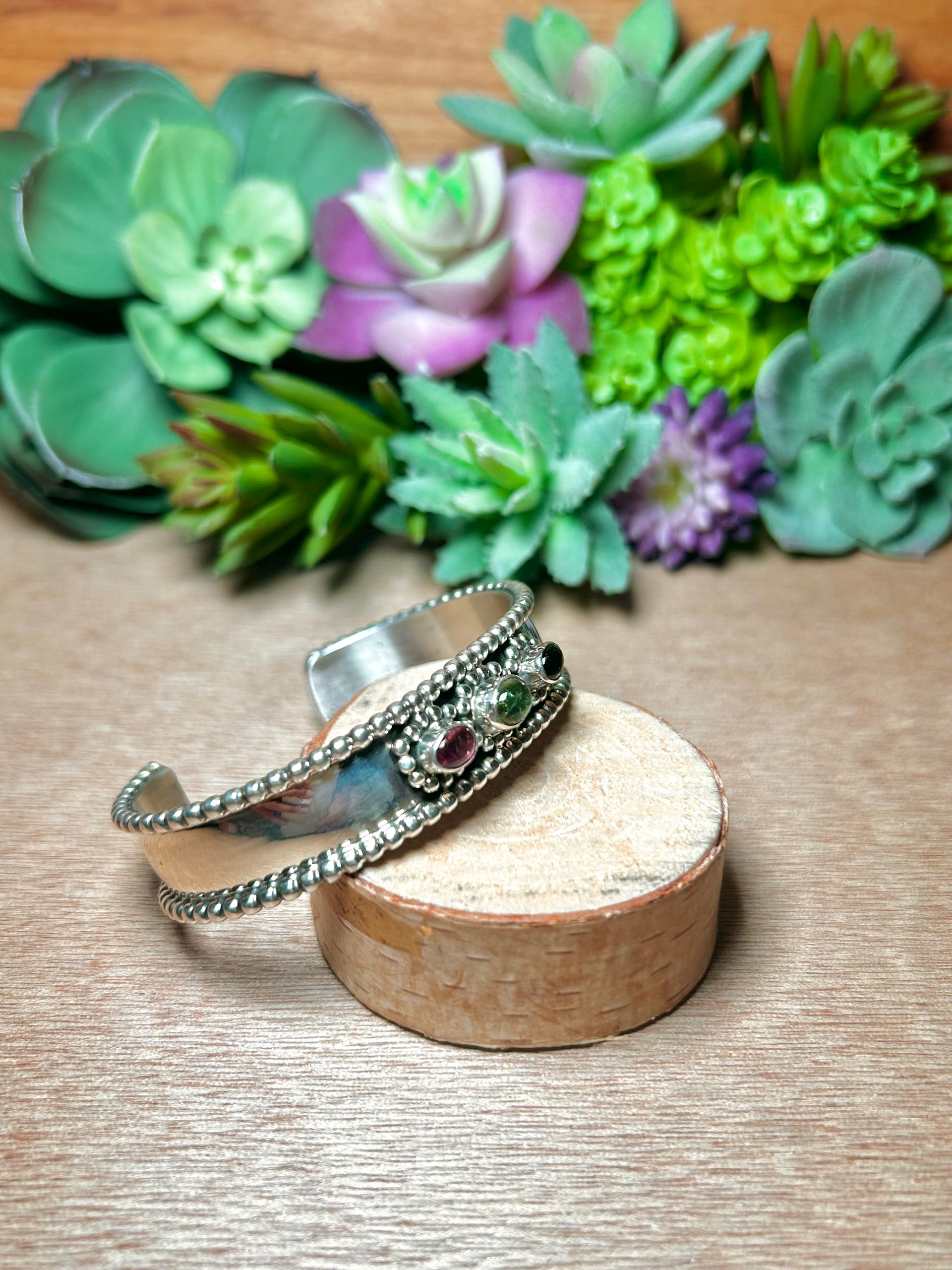 Richard Long Multi Stone & Sterling Silver Cuff Bracelet