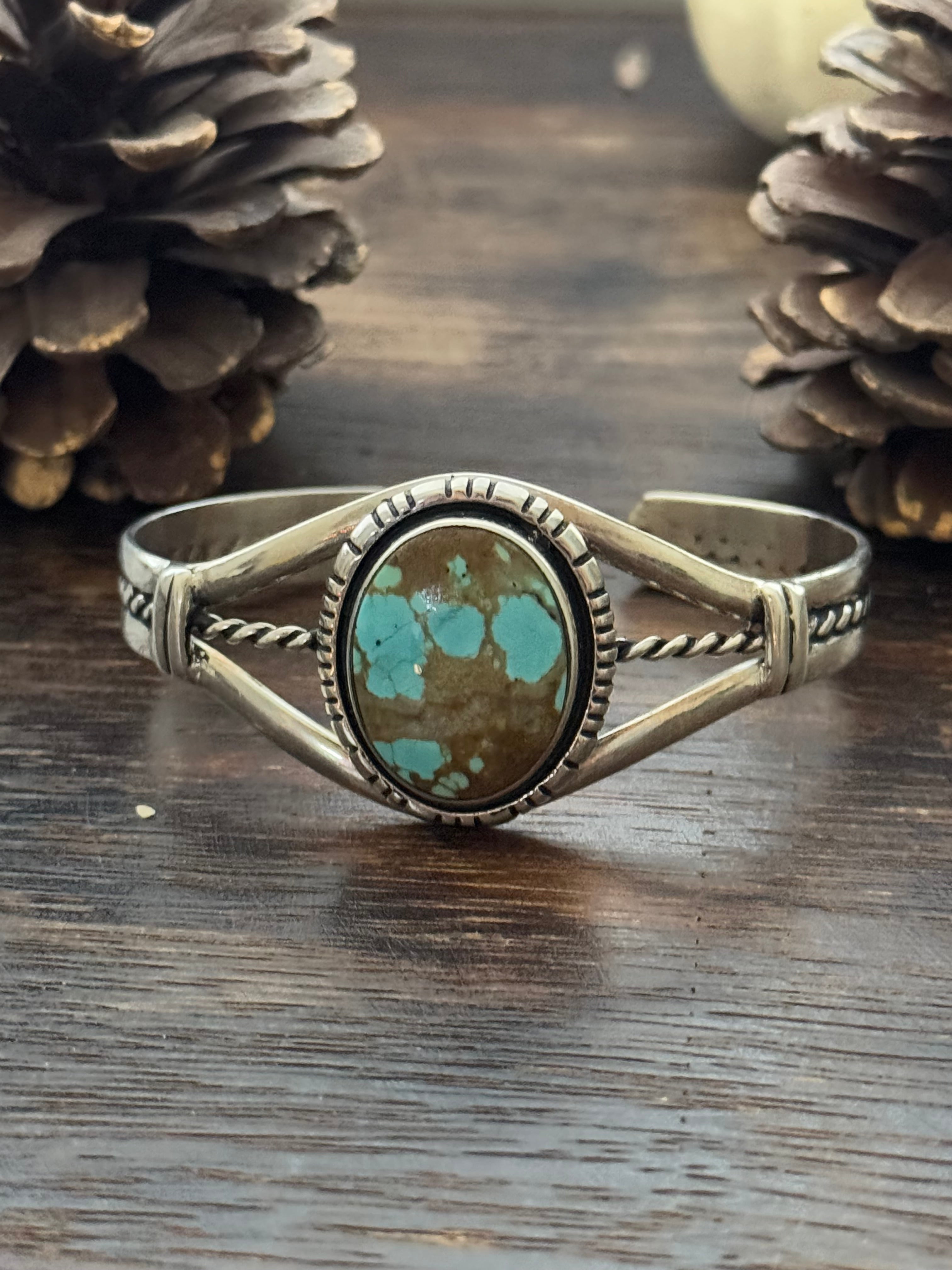 Navajo Made #8 Turquoise & Sterling Silver Cuff Bracelet