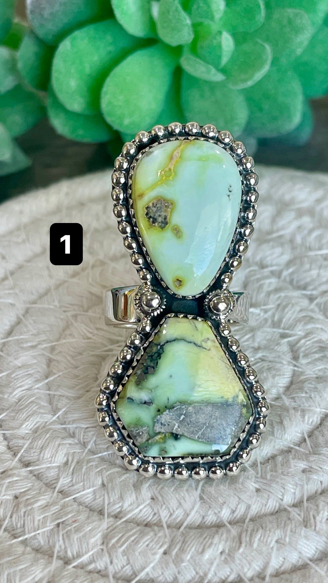 Southwest Handmade Palomino Variscite & Sterling Silver Adjustable Ring