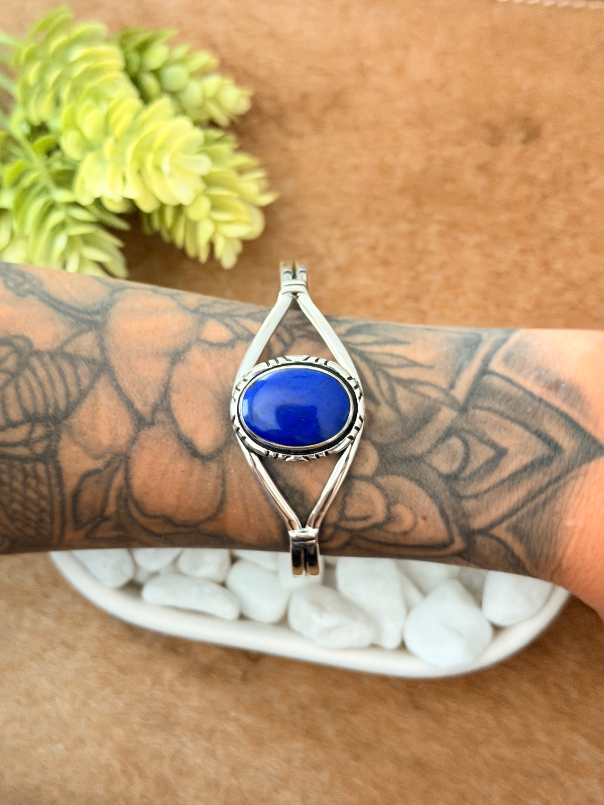 Navajo Made Lapis & Sterling Silver Cuff Bracelet