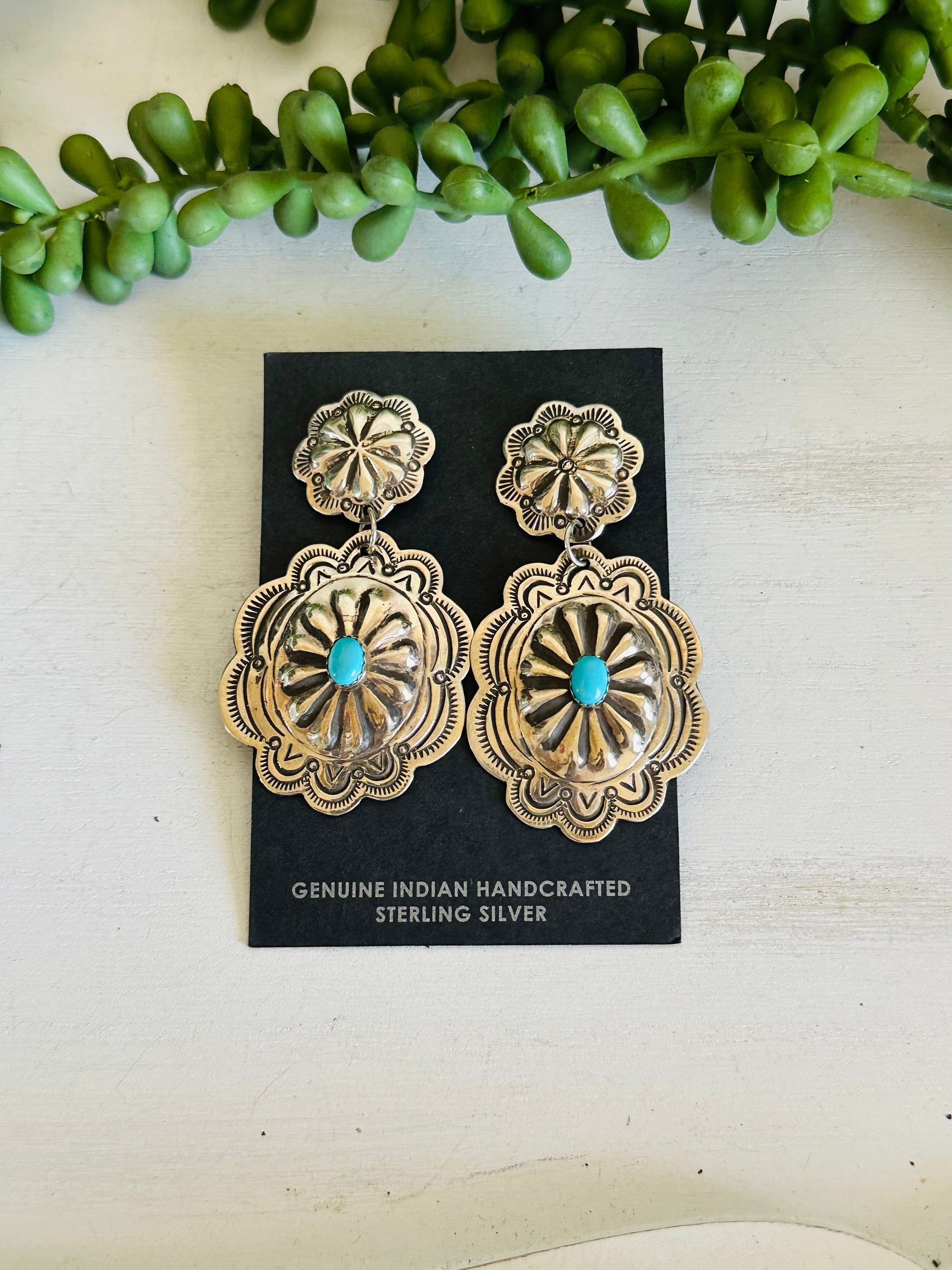 Genevieve Black Kingman Turquoise & Sterling Silver Post Dangle Earrings
