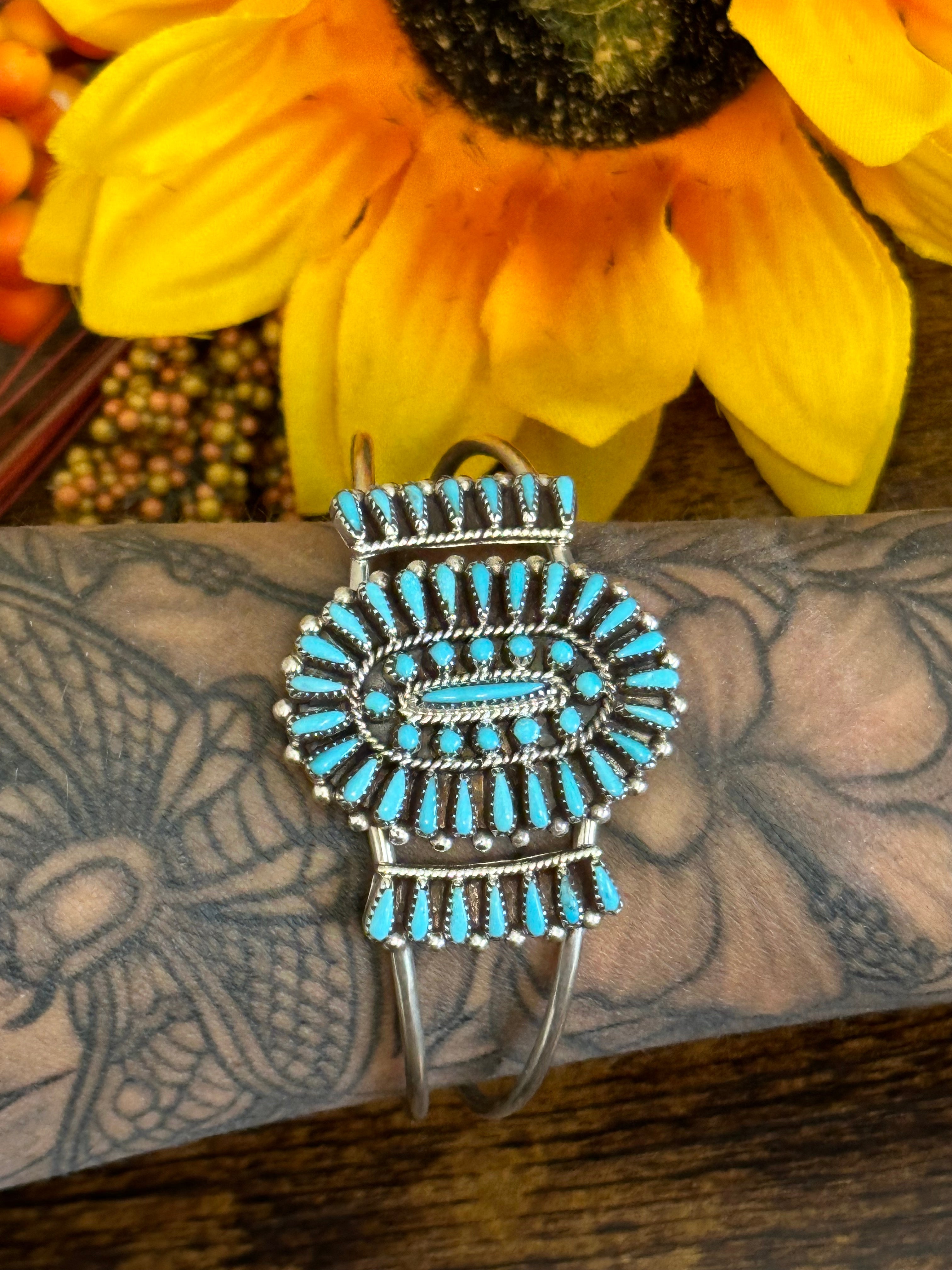 Zuni Made Turquoise & Sterling Silver Cuff Bracelet