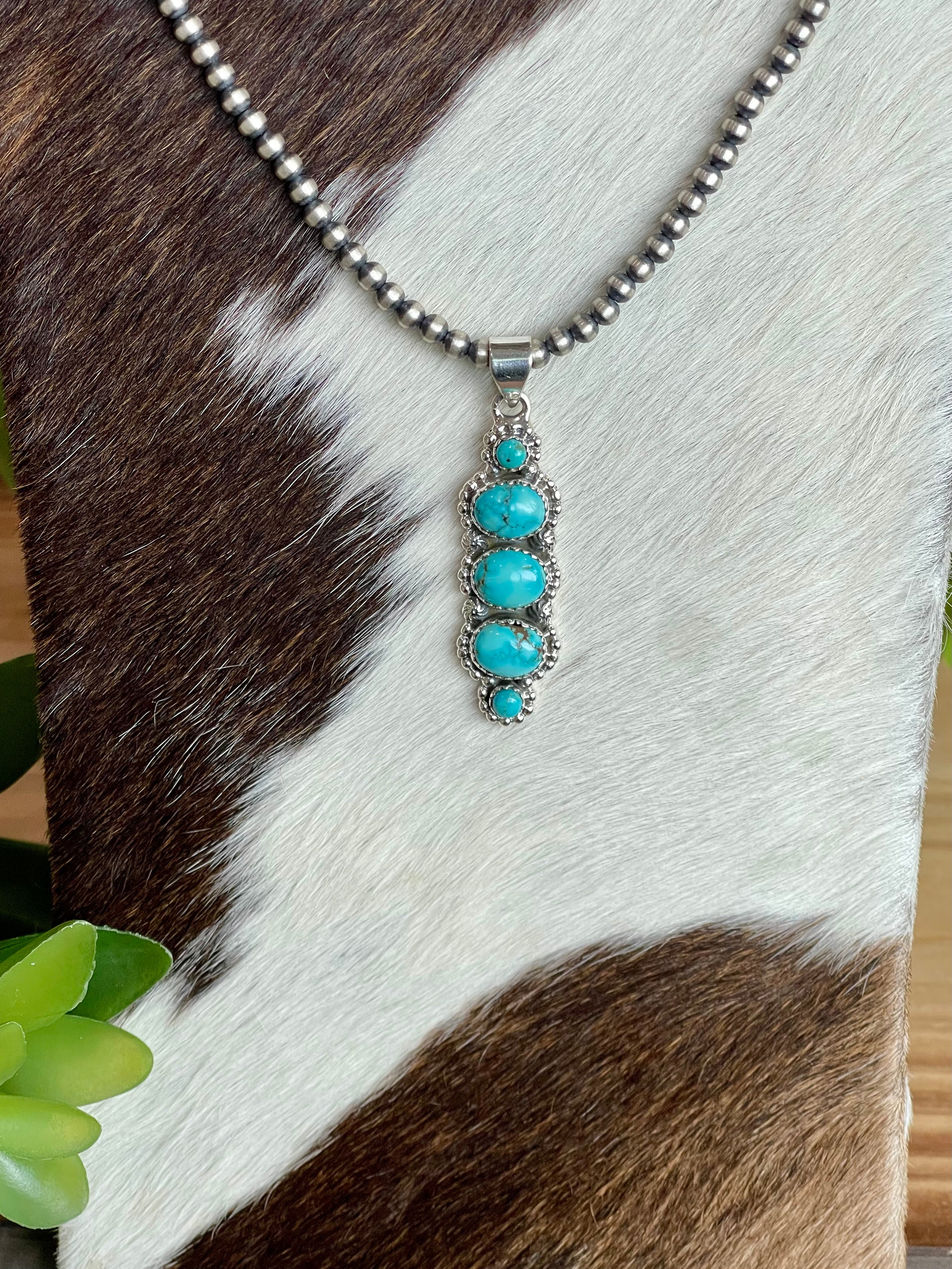 Southwest Handmade Sonoran Mountain Turquoise & Sterling Silver 5 Stone Pendant