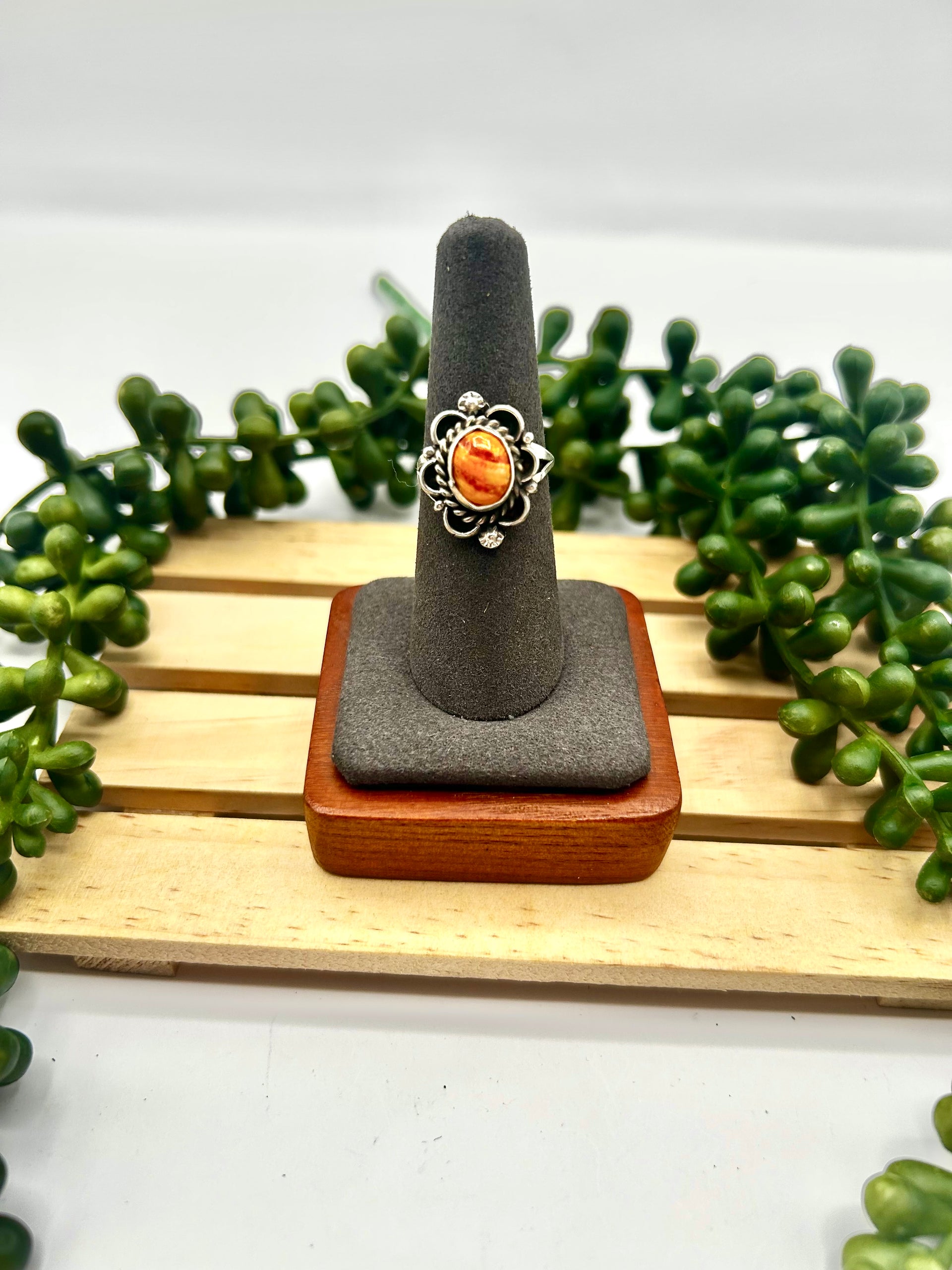 Navajo Made Spiny Oyster & Sterling Silver Ring Size 7