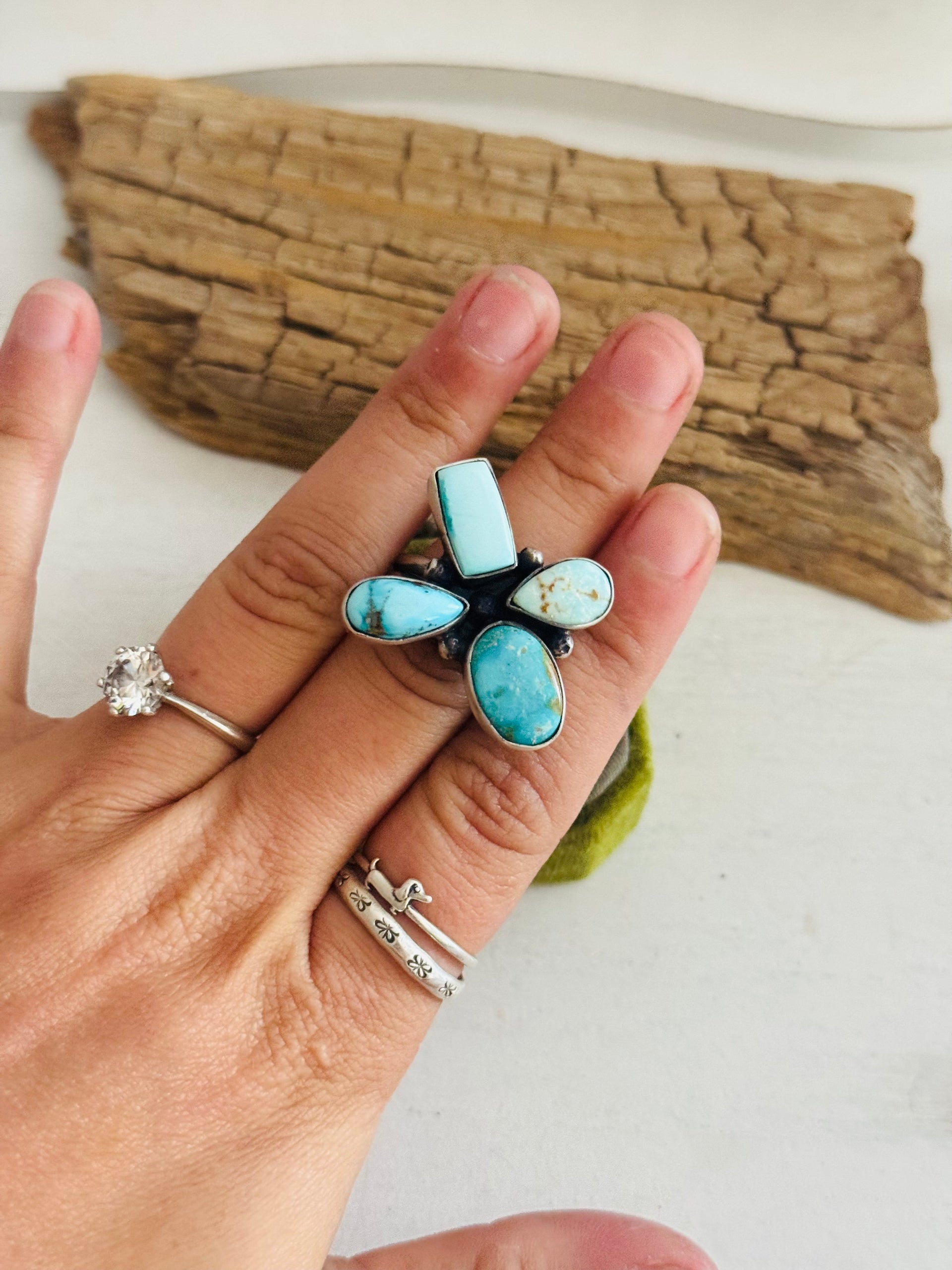 Jameson Garcia Royston Turquoise & Sterling Silver Adjustable Cluster Ring