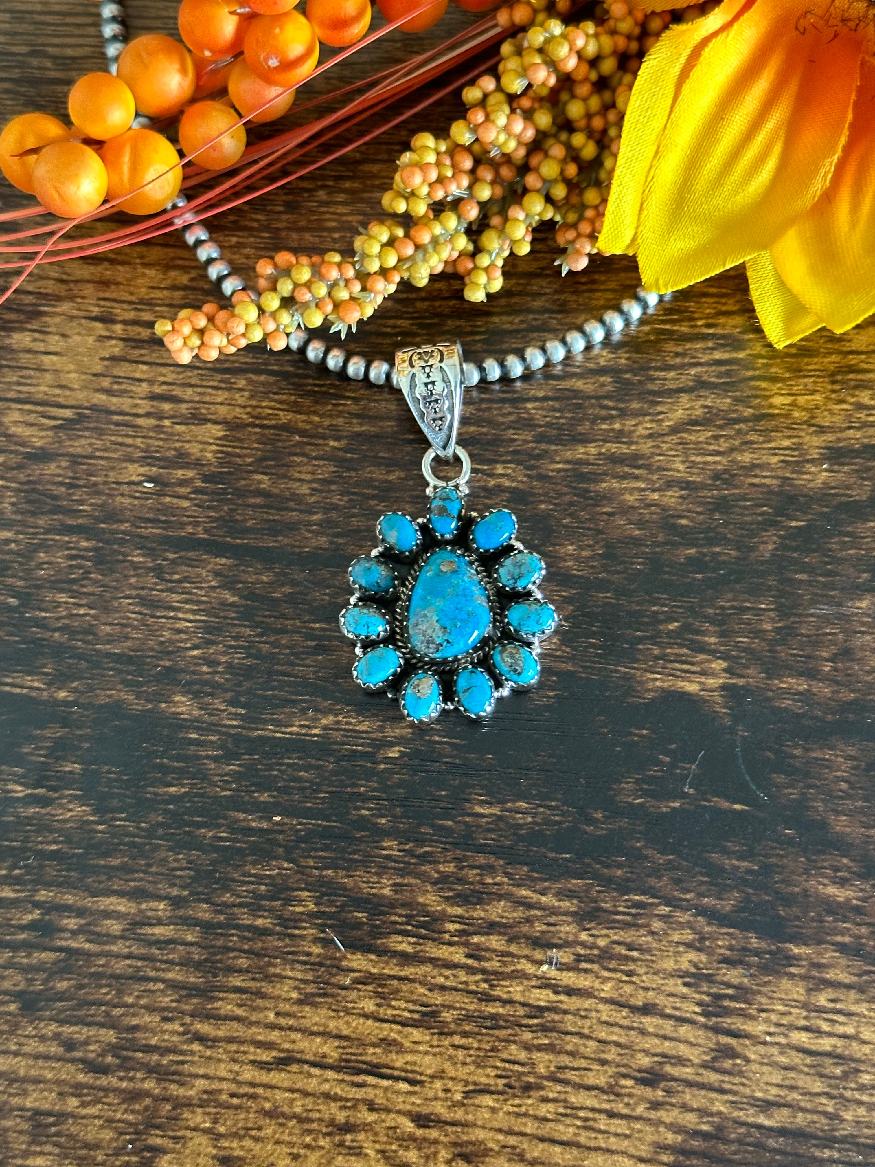 Southwest Handmade Kingman Turquoise & Sterling Silver Pendant