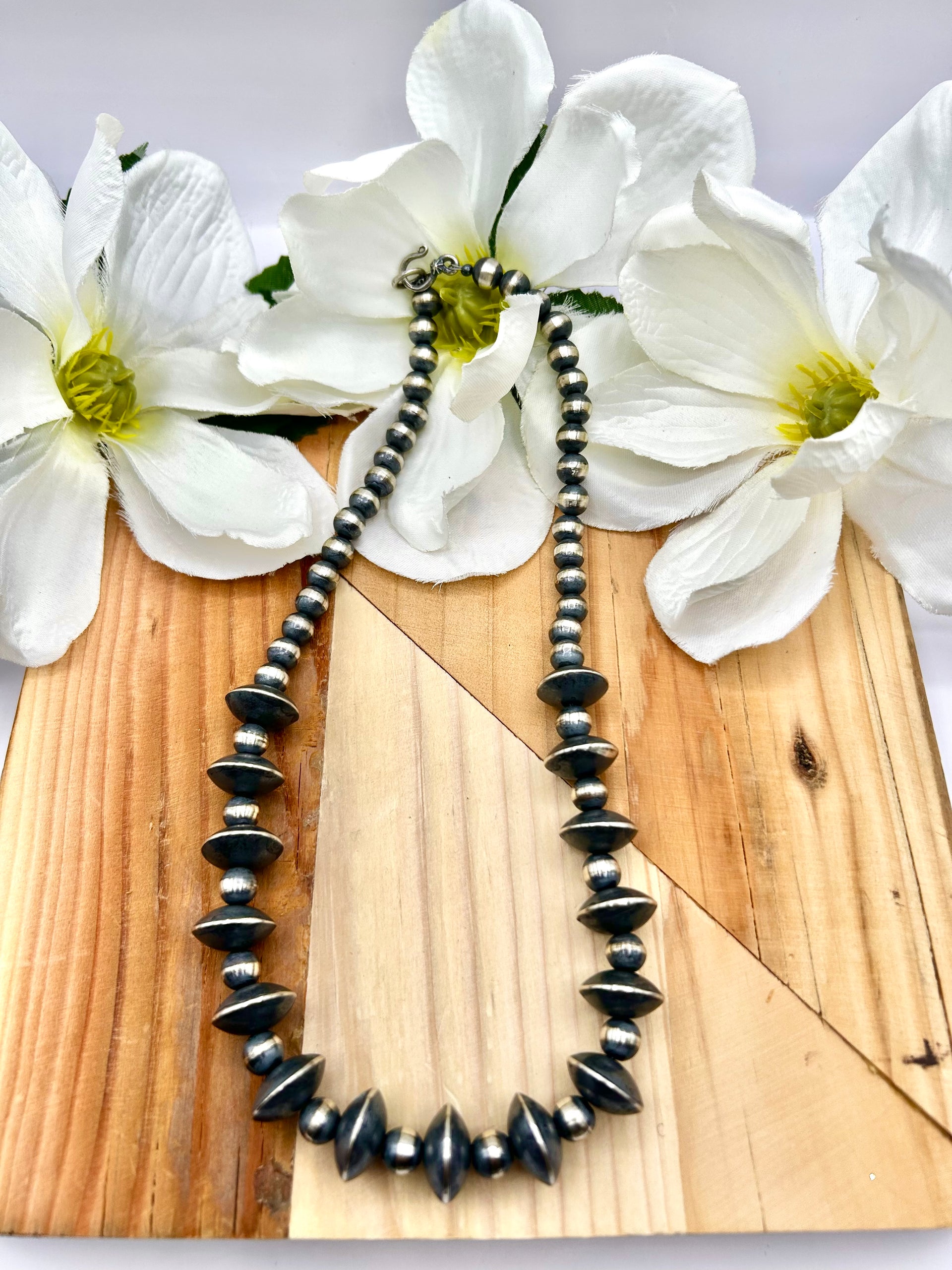 Navajo Handmade Strung Sterling Silver Necklace