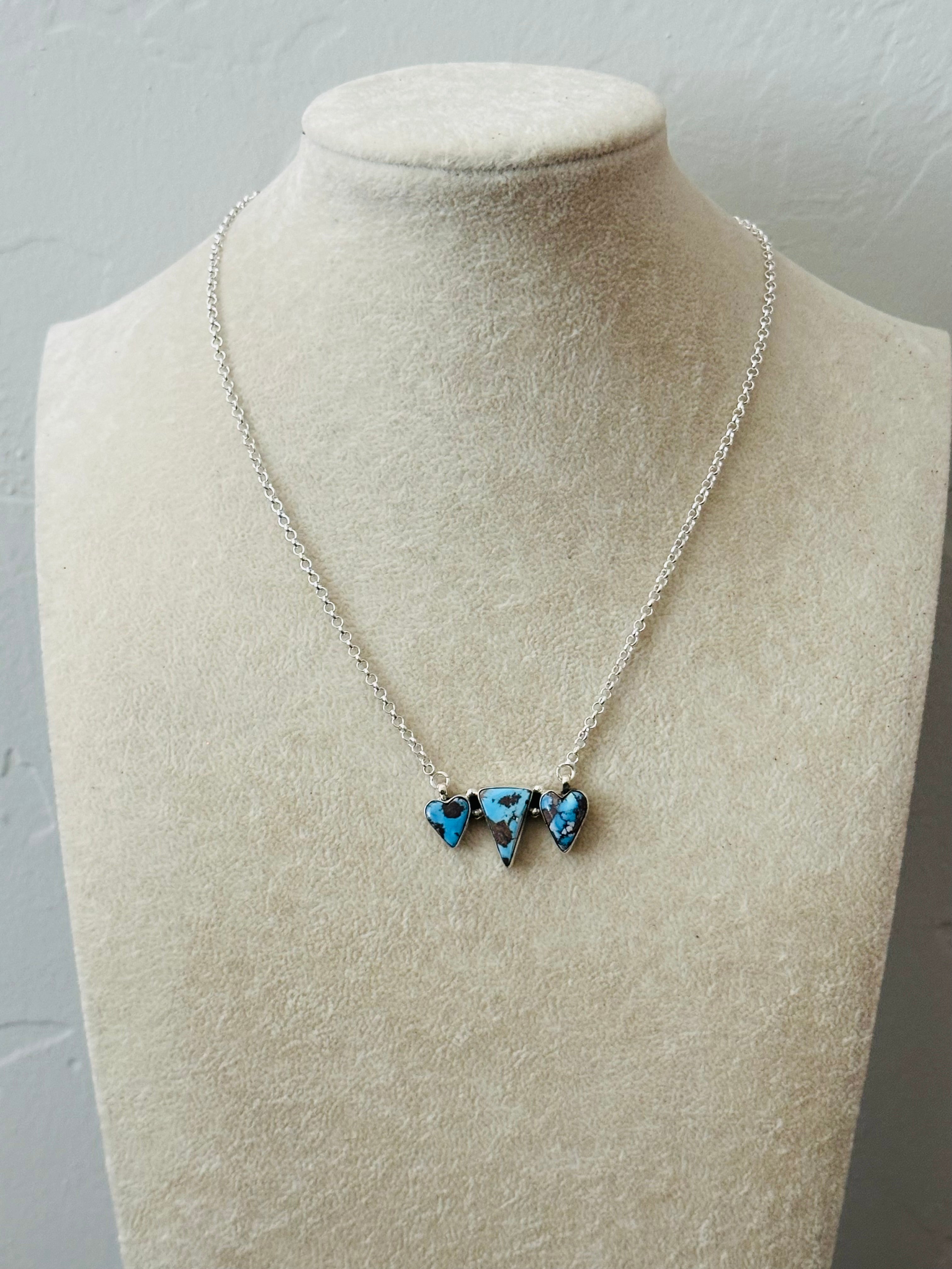 Southwest Handmade Golden Hills Turquoise & Sterling Silver Cluster Necklace