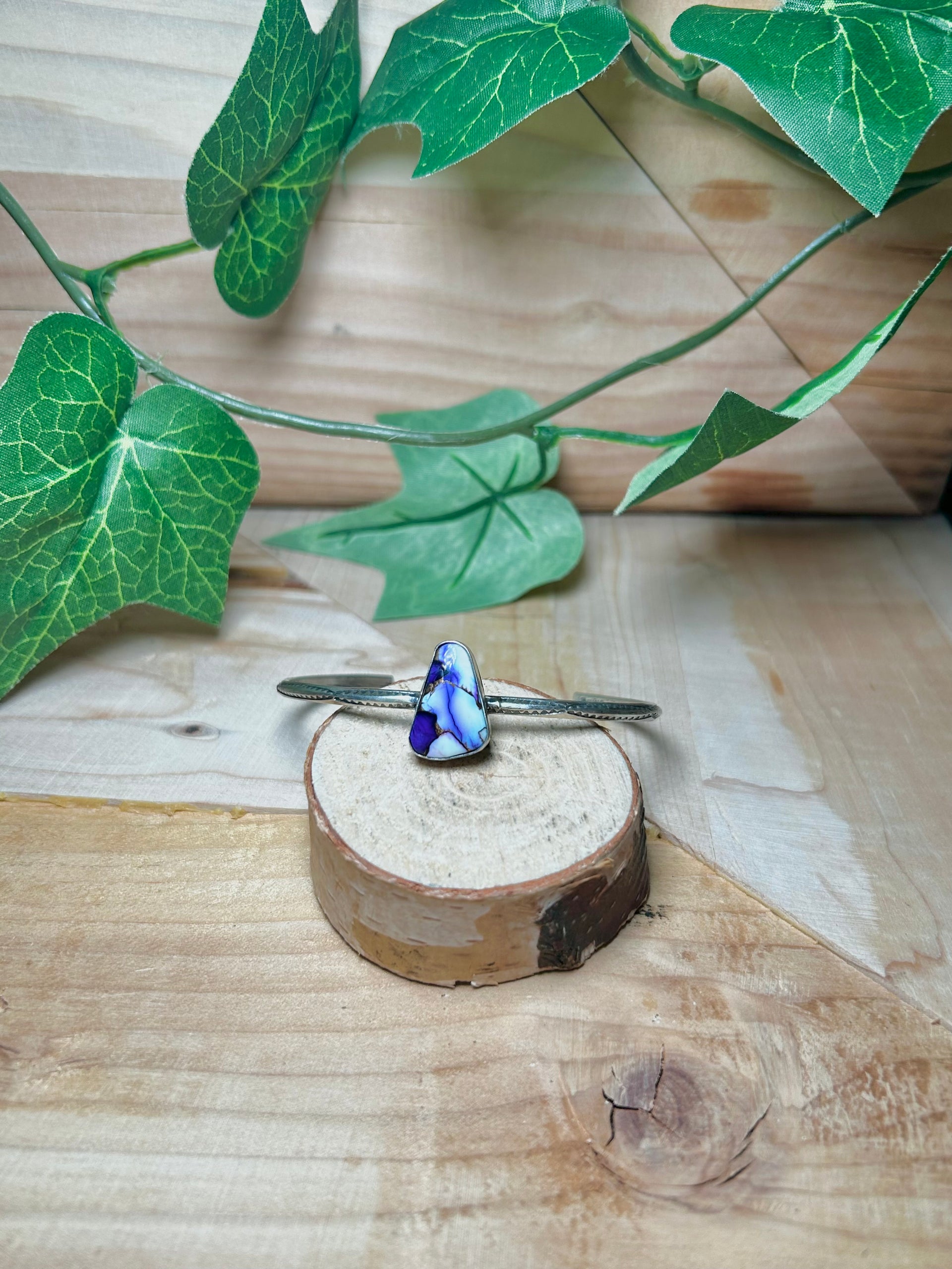 Navajo Made Purple Mohave Turquoise & Sterling Silver Cuff Bracelet