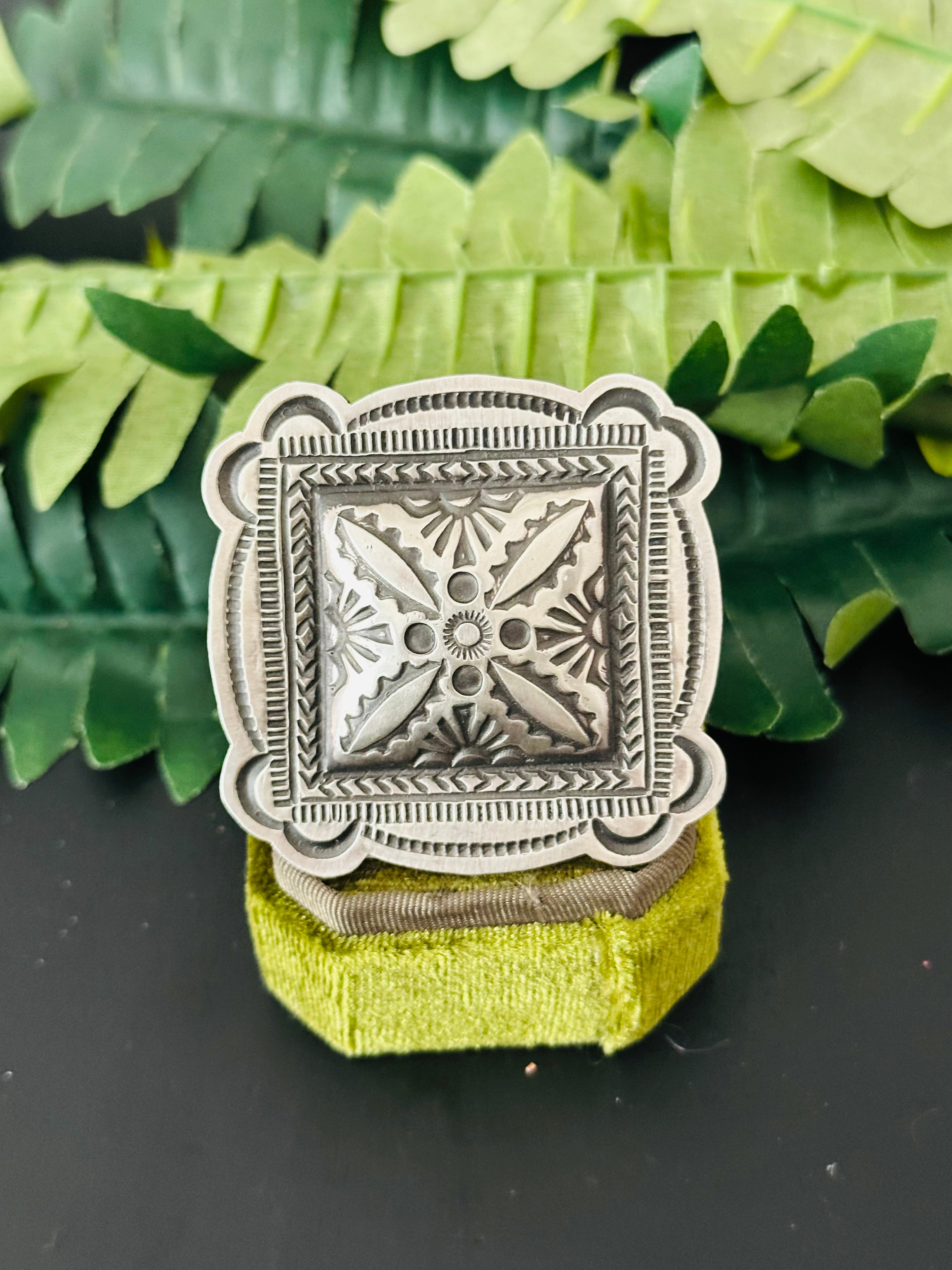 Leander Tahe Sterling Silver Concho Adjustable Ring