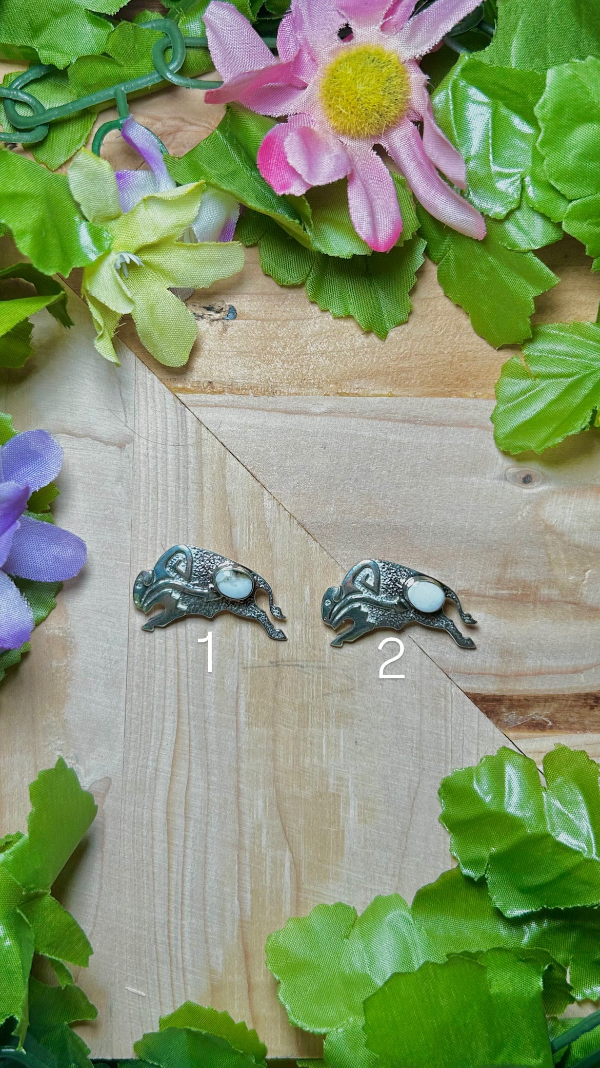 Navajo Made White Buffalo & Sterling Silver Pin