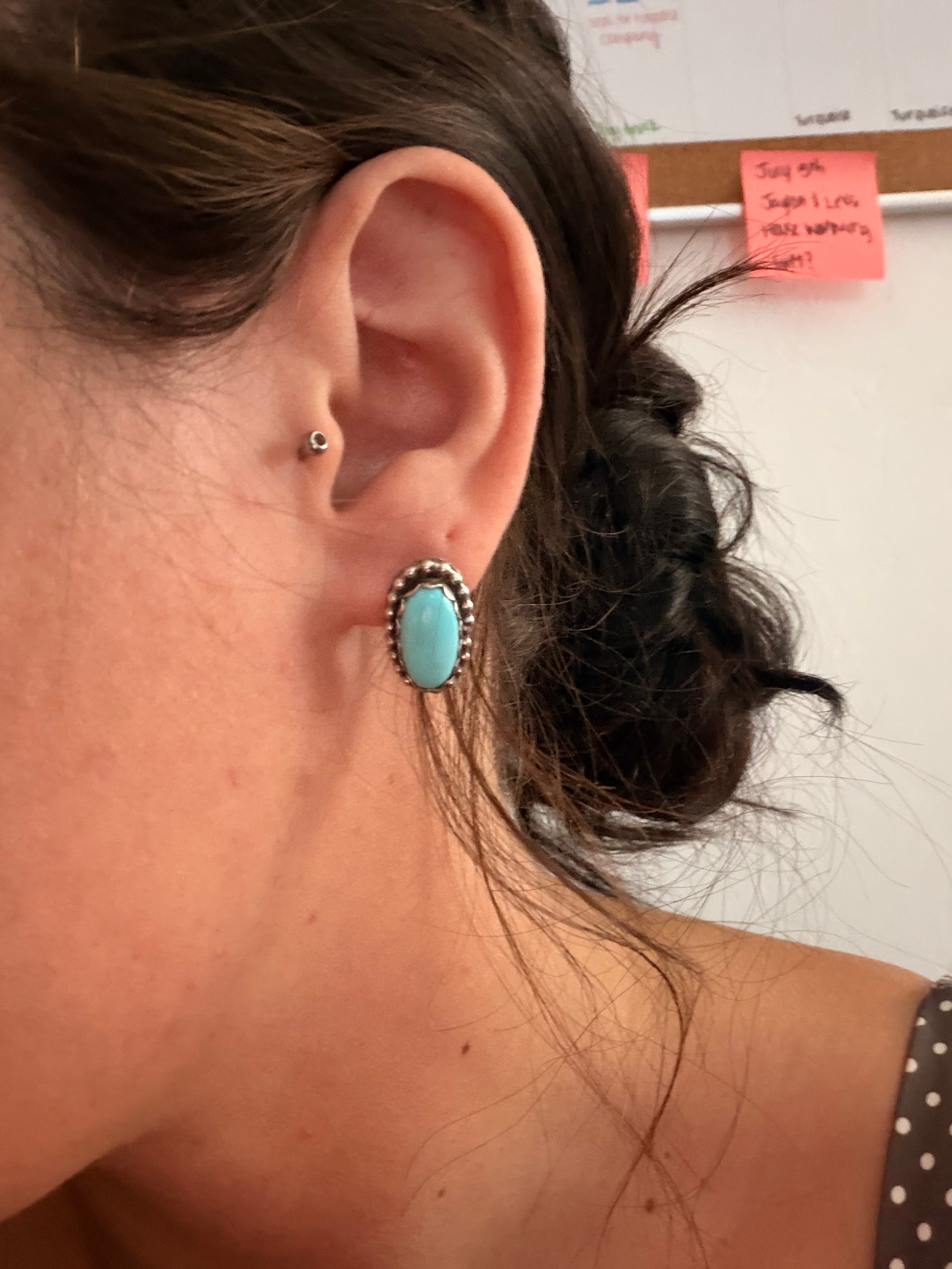 Navajo Made Kingman Turquoise & Sterling Silver Post Earrings