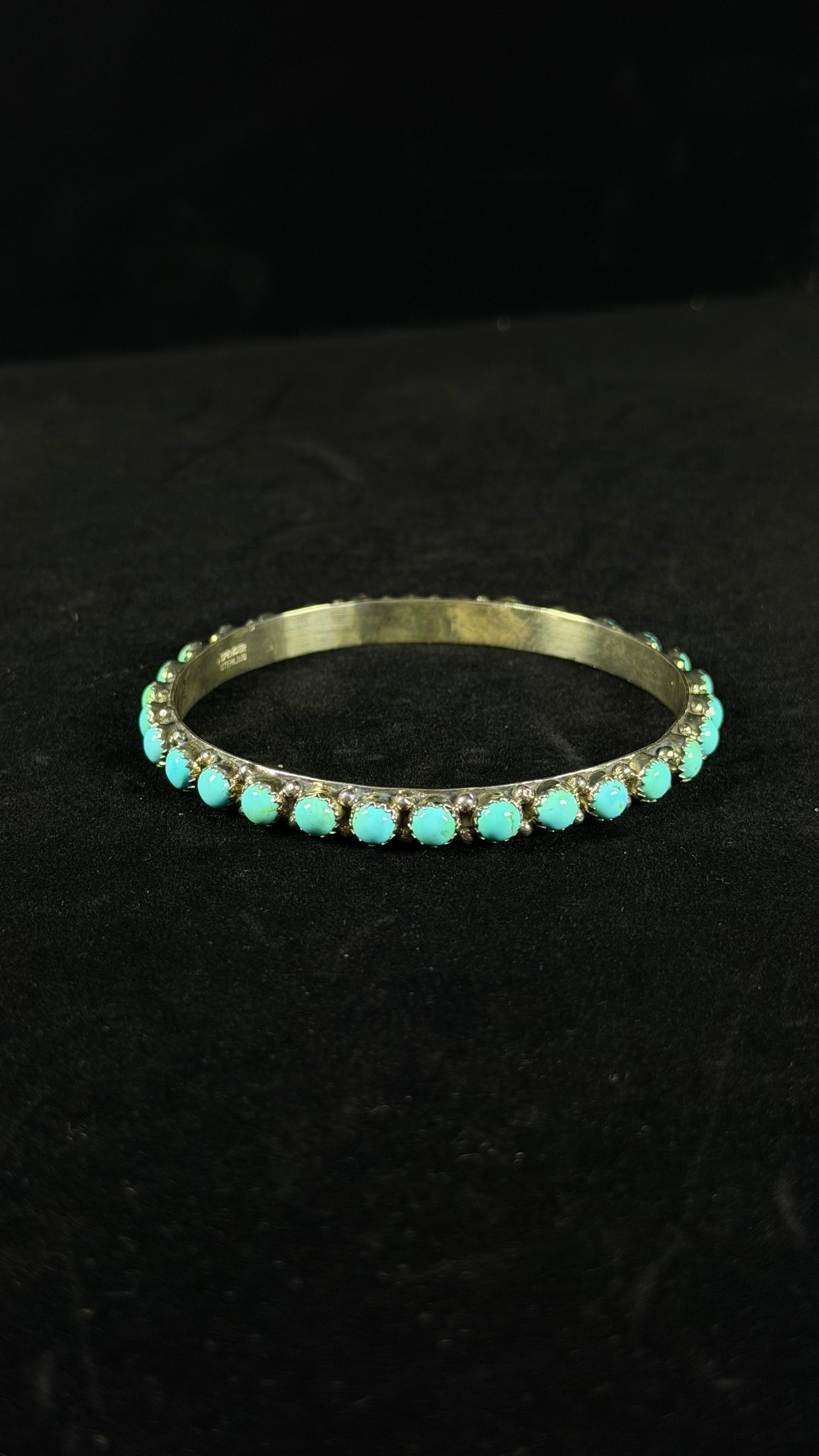 Navajo Made Kingman Turquoise & Sterling Silver Bangle Bracelet