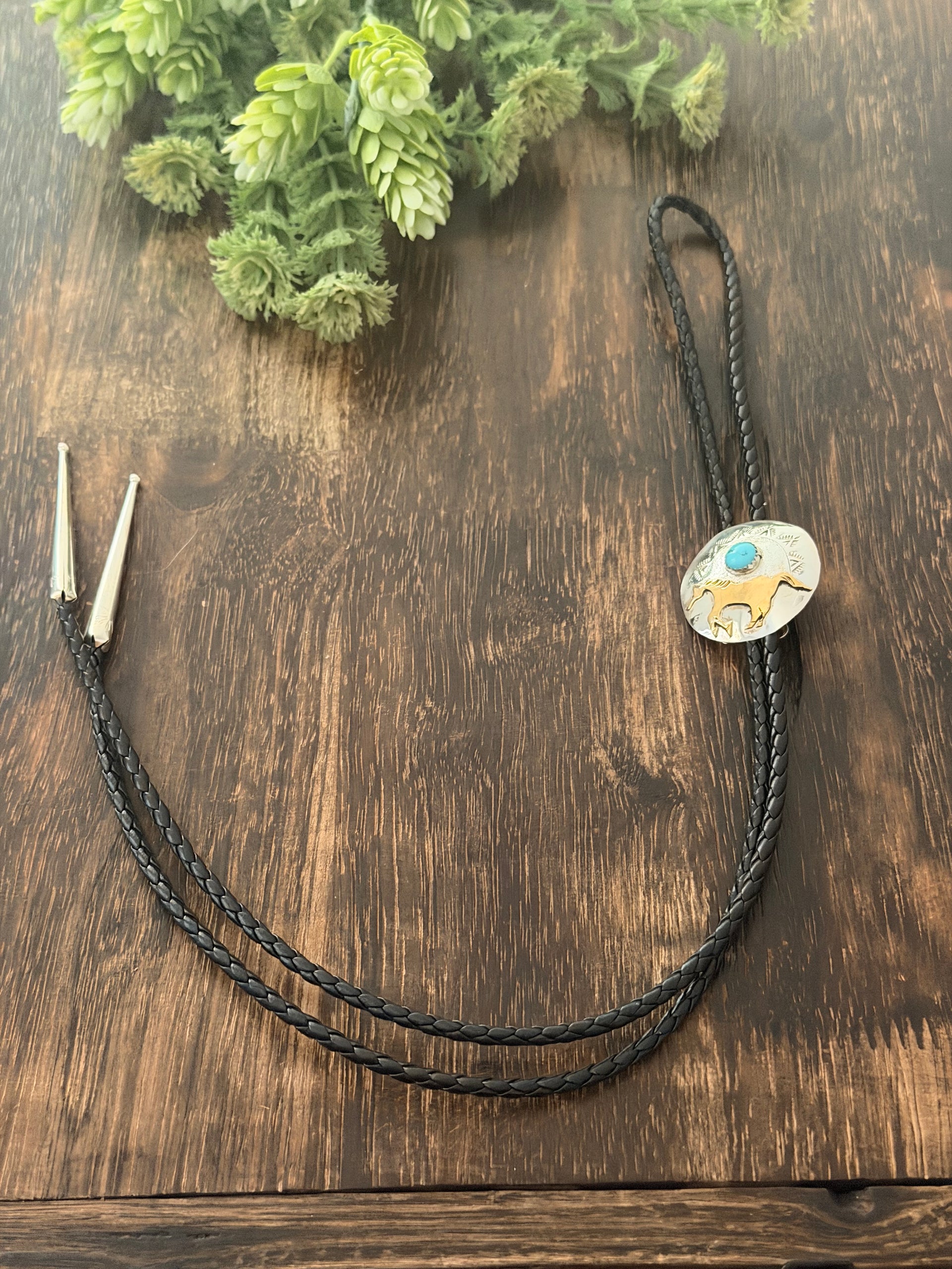 Navajo Made Kingman Turquoise & Sterling Silver Bolo Tie