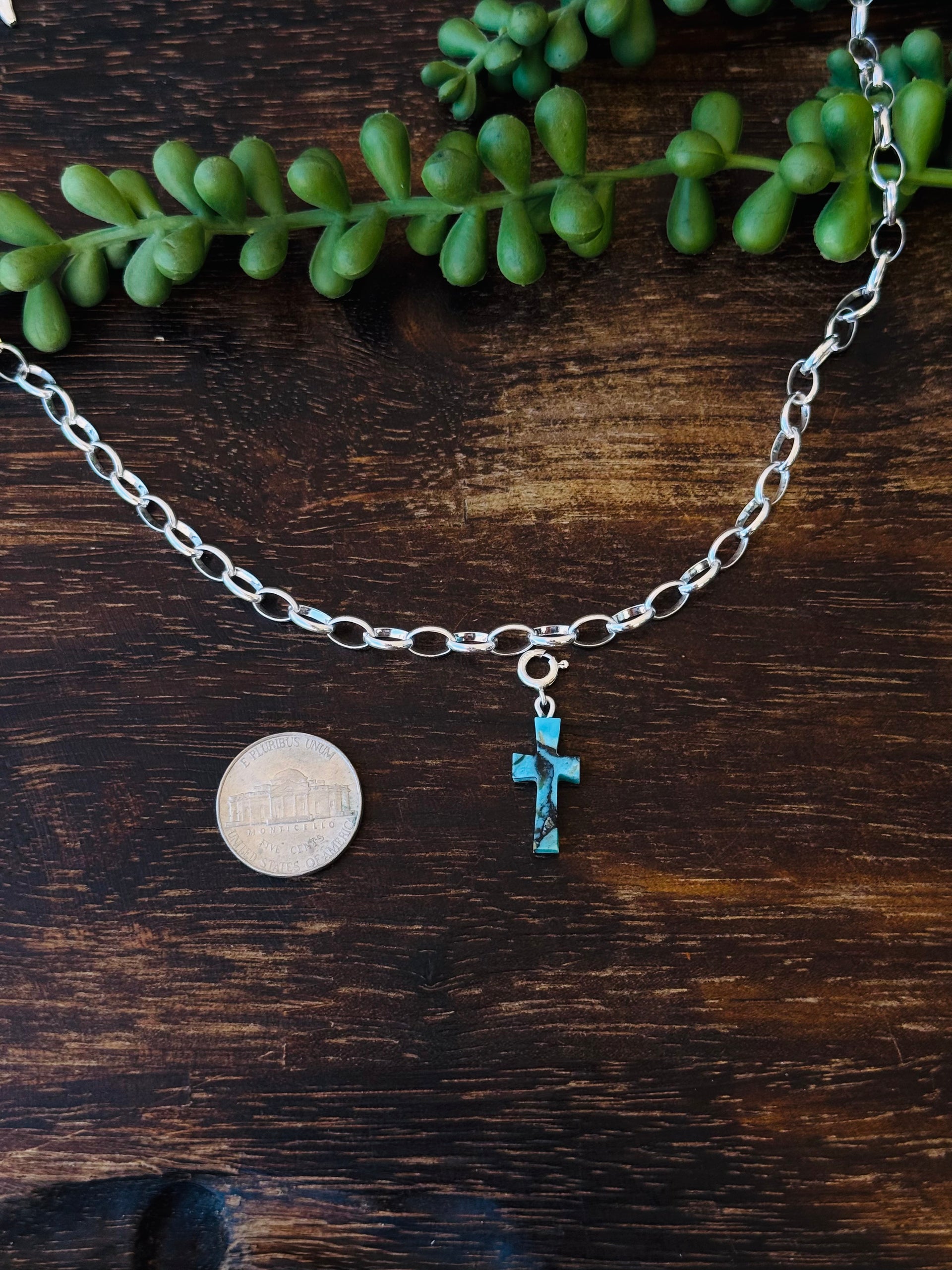 Navajo Made Mohave Turquoise & Sterling Silver Cross Charms