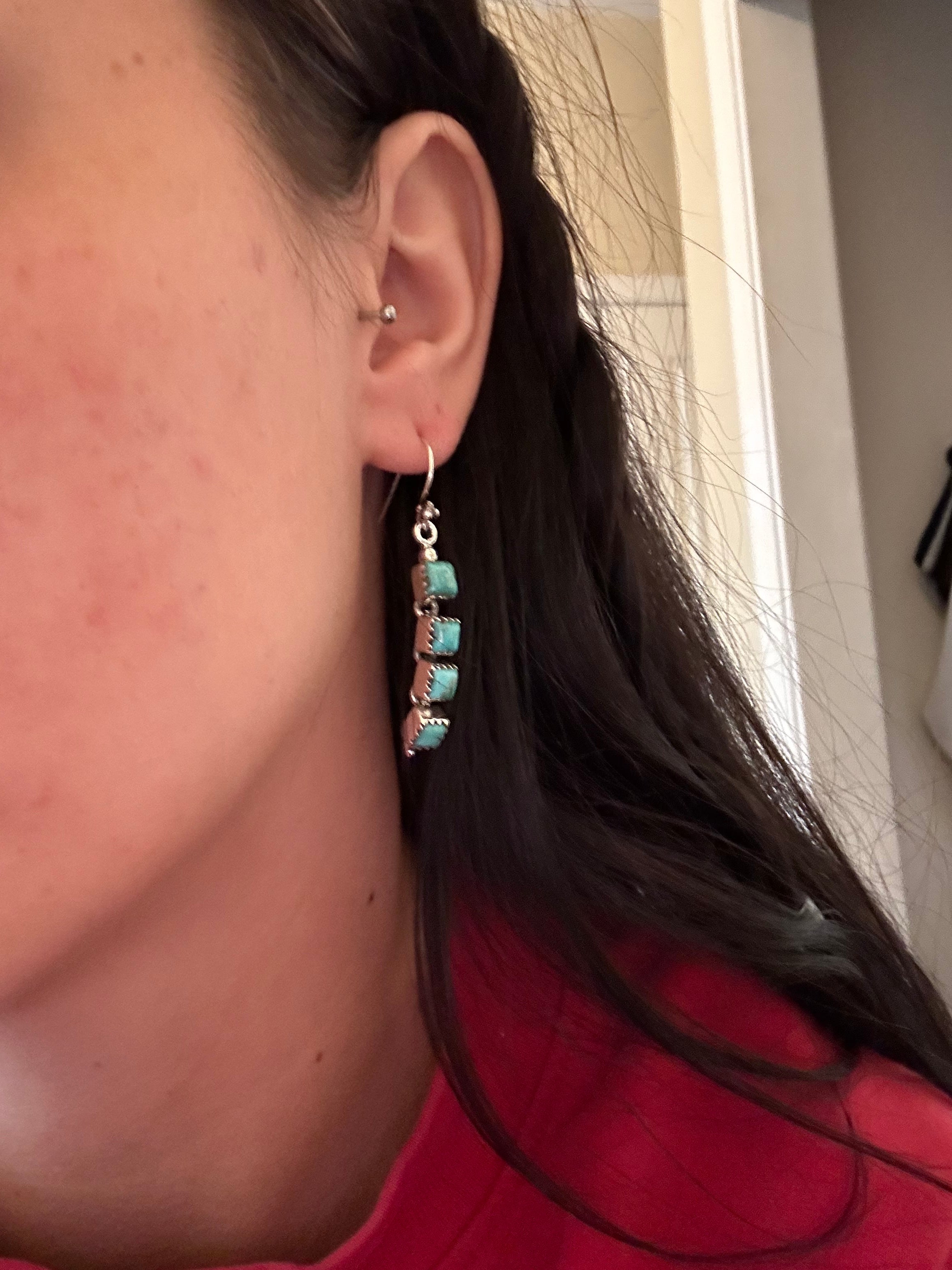 Southwest Handmade Kingman Turquoise& Sterling Silver Dangle Earrings