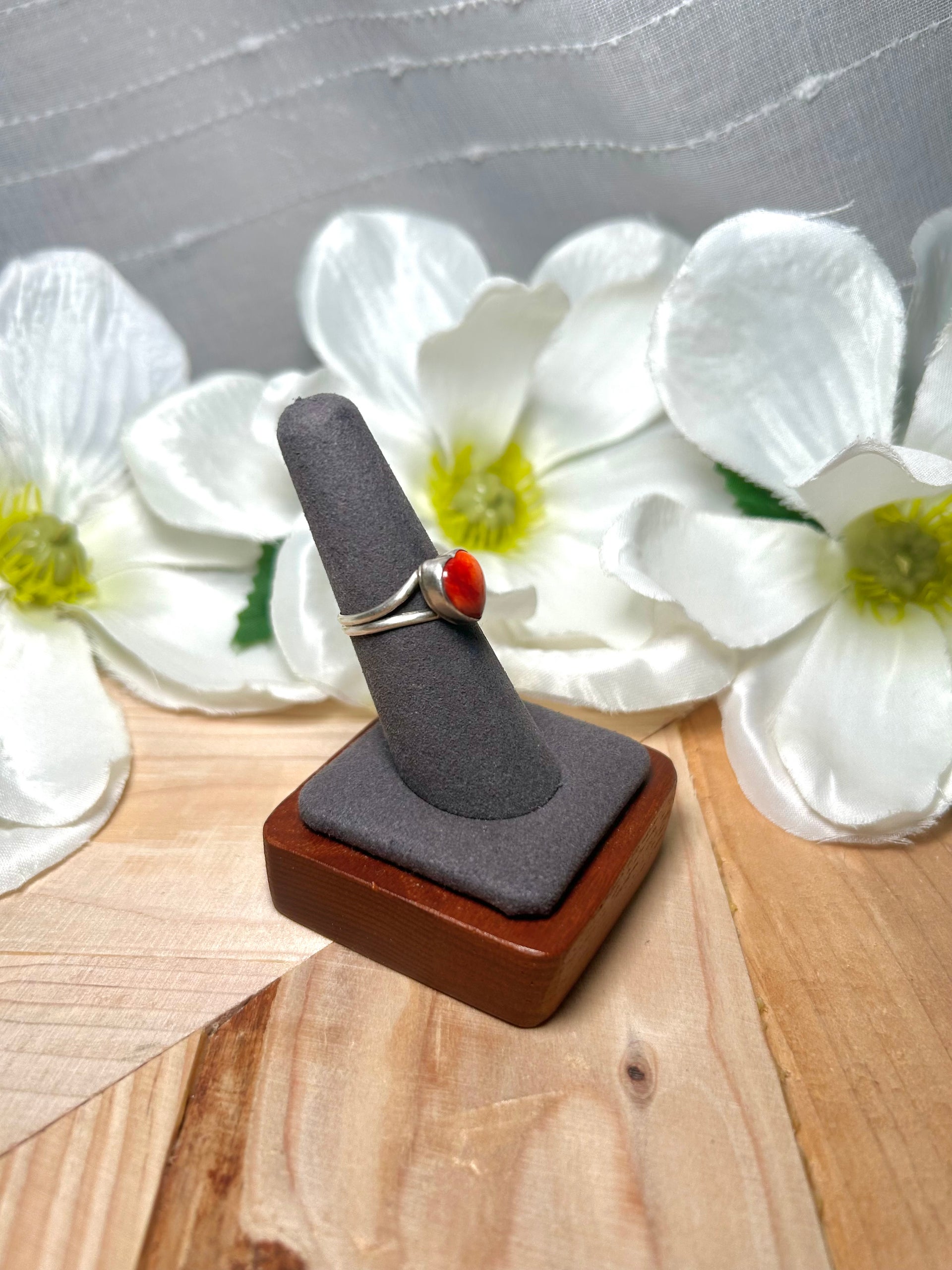 Navajo Made Spiny Oyster  & Sterling Silver Ring Size 6.75