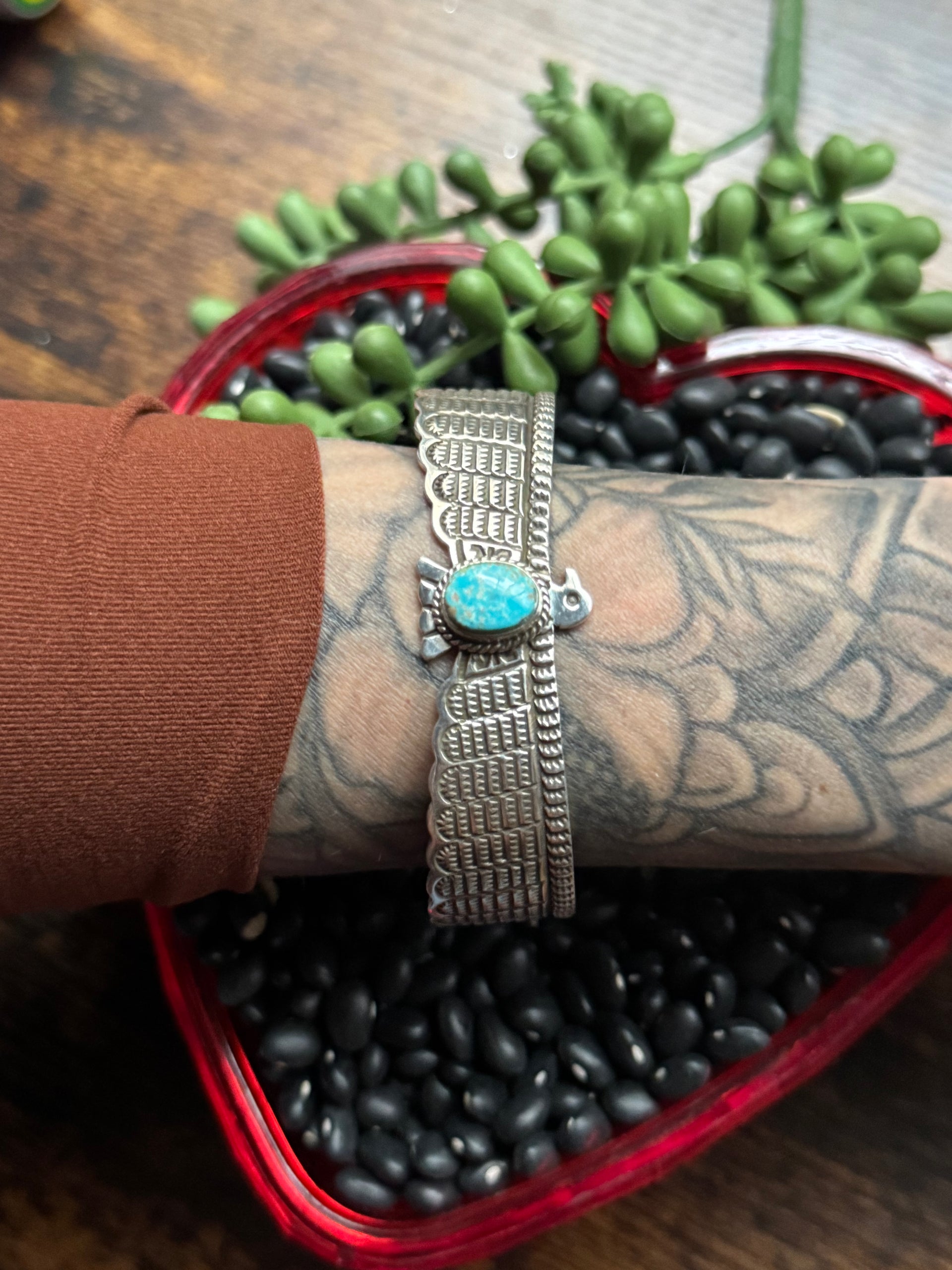 Darell Cadman Sonoran Mountain Turquoise & Sterling Silver Thunderbird Cuff Bracelet