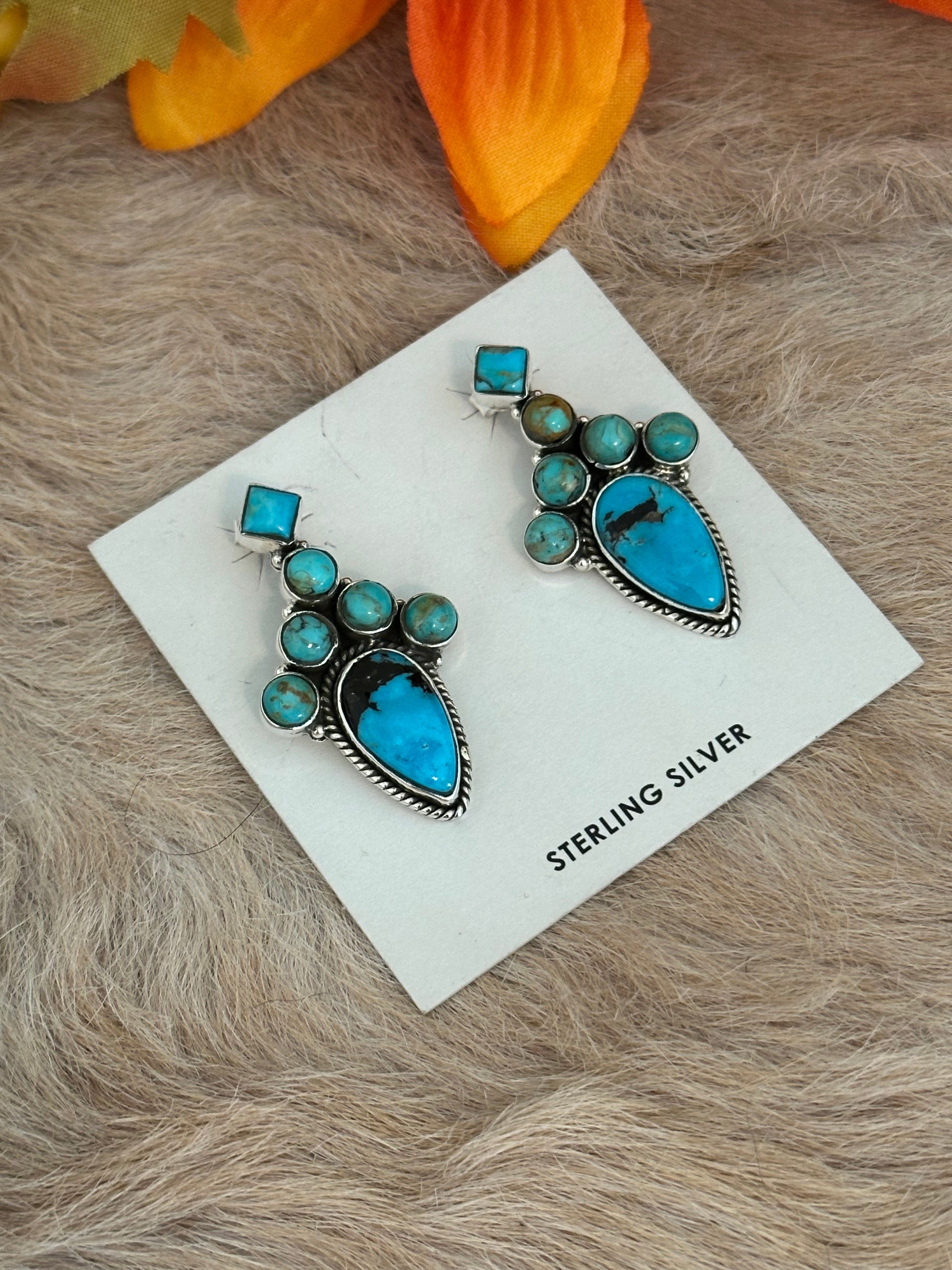 Southwest Handmade Kingman Turquoise & Sterling Silver Post Earrings