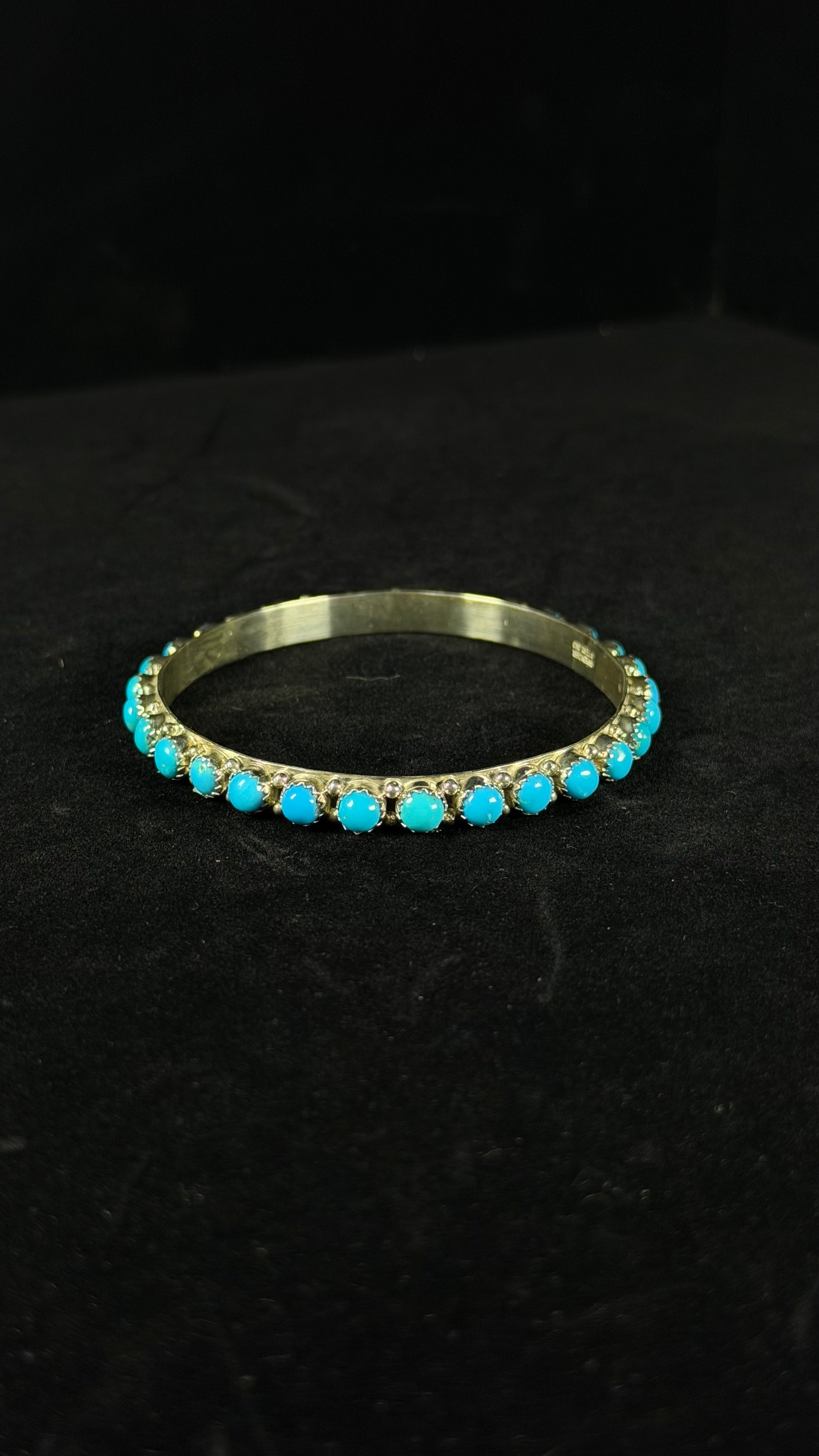 Navajo Made Kingman Turquoise & Sterling Silver Bangle Bracelet