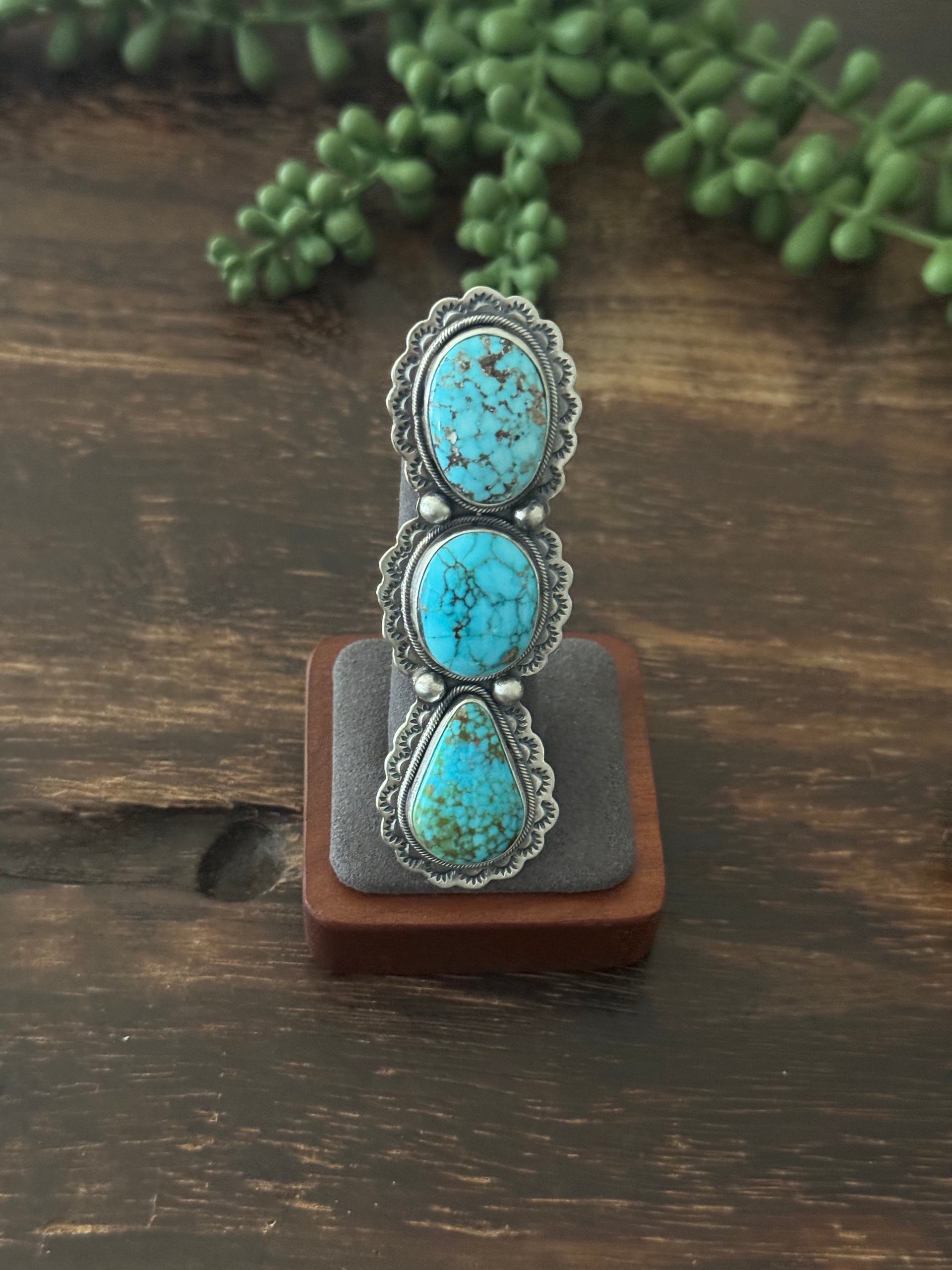 Danny Henio High Grade Kingman Turquoise & Sterling Silver Adjustable Ring