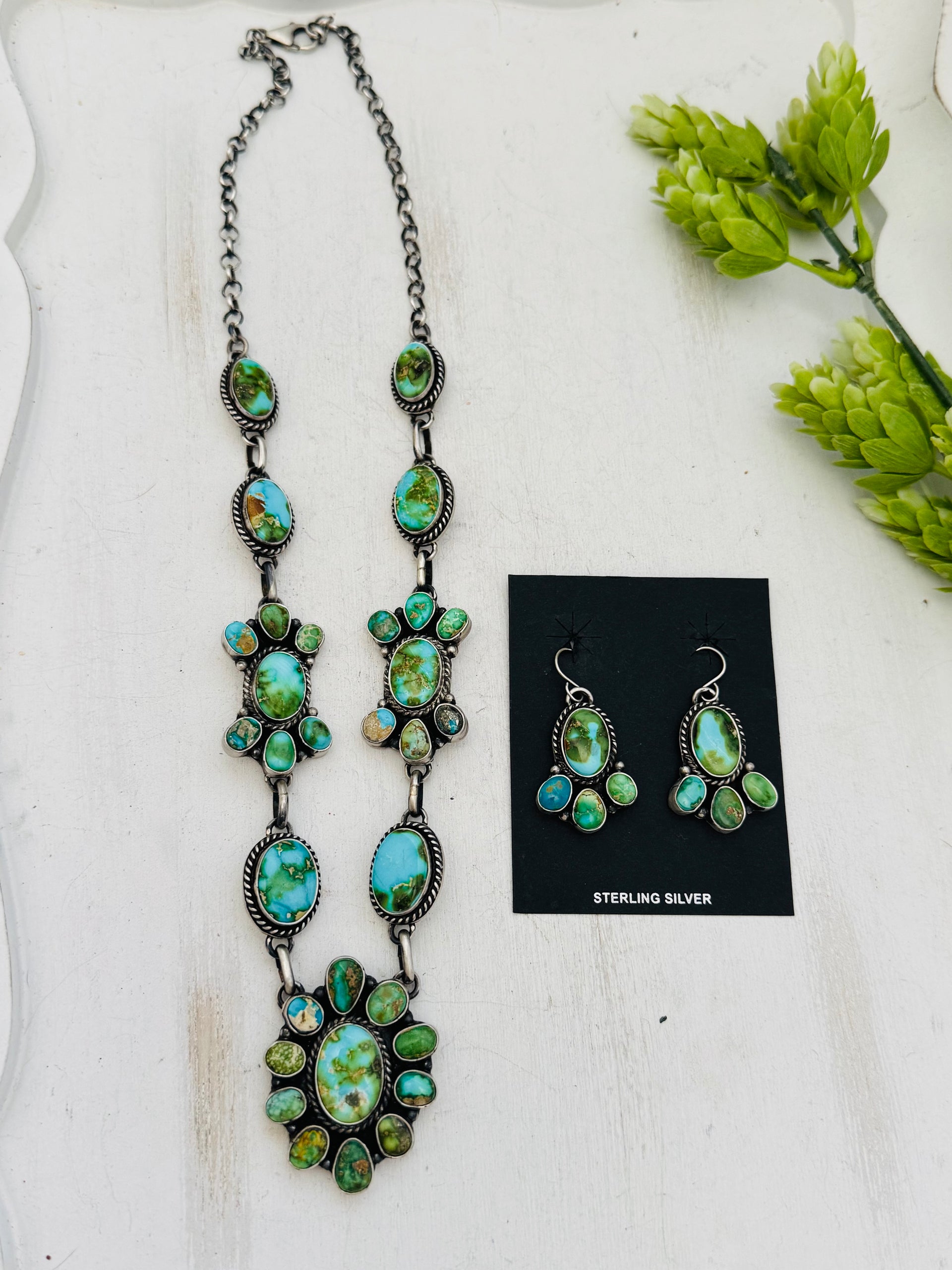 Patrick Yazzie Sonoran Mountain Turquoise & Sterling Silver Cluster Necklace Set
