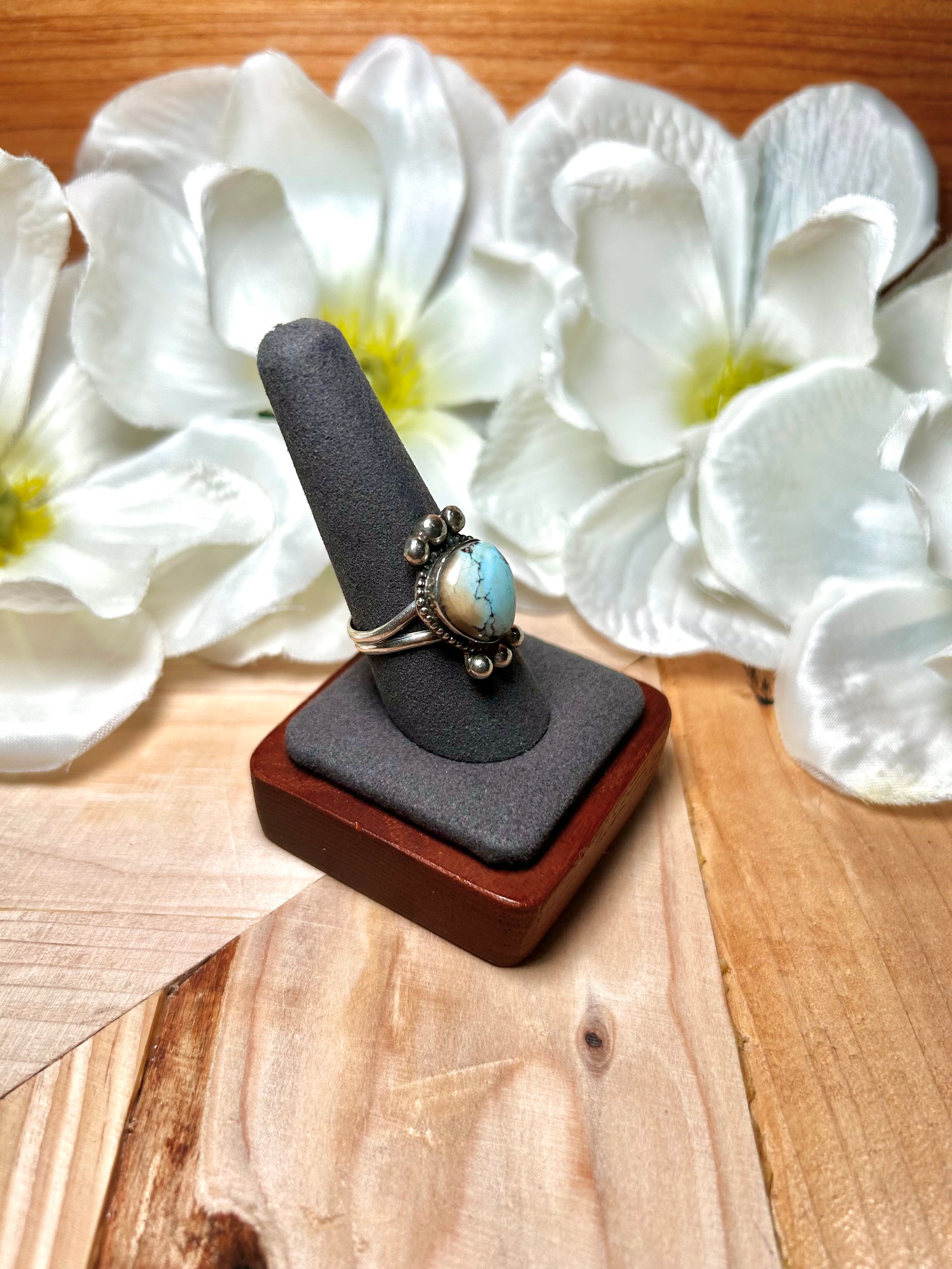 Navajo Made Golden Hill Turquoise & Sterling Silver Ring Size 9.25