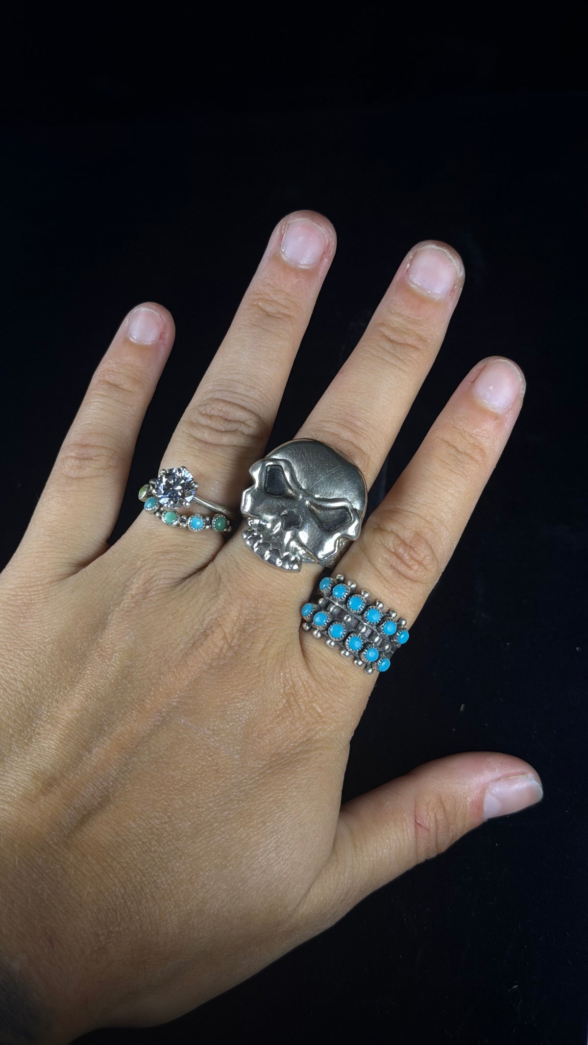 Zuni Made Sterling Silver Skull Ring Size 12