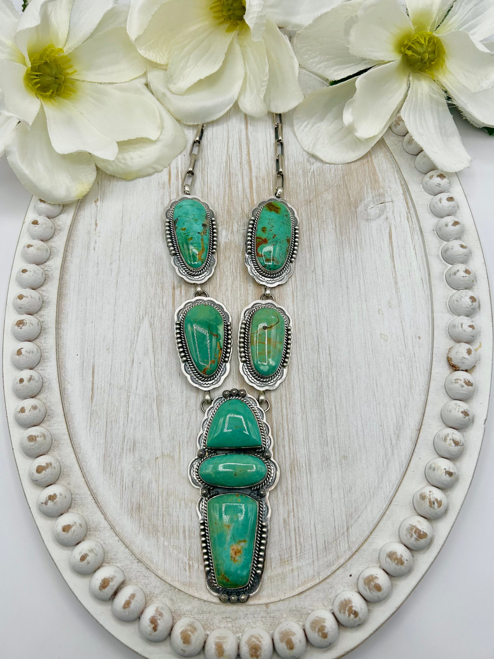 Navajo Made Kingman Turquoise & Sterling Silver Necklace