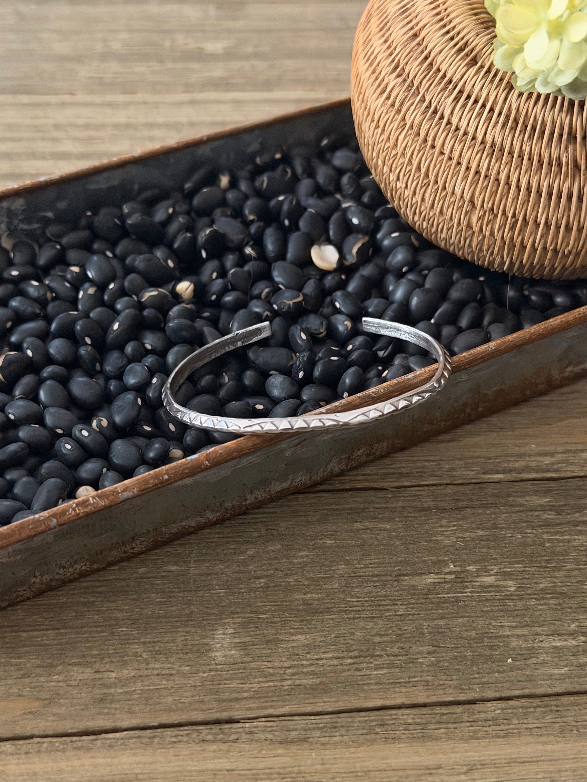 Navajo Made Sterling Silver Stamped Bracelet