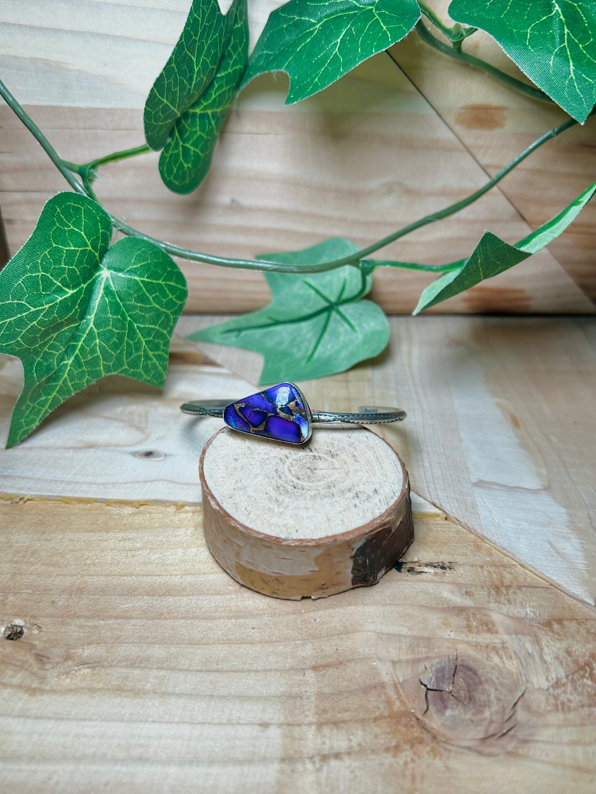Navajo Made Purple Mohave Turquoise & Sterling Silver Cuff Bracelet