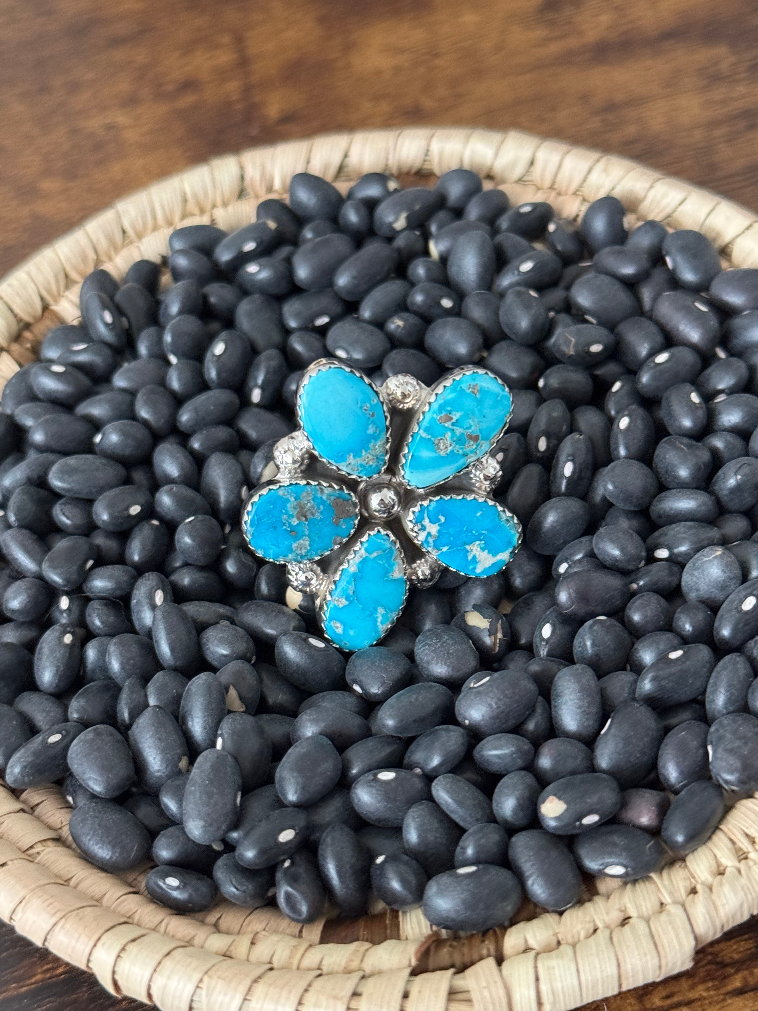 Southwest Handmade Valley Blue Turquoise & Sterling Silver Adjustable Cluster Ring