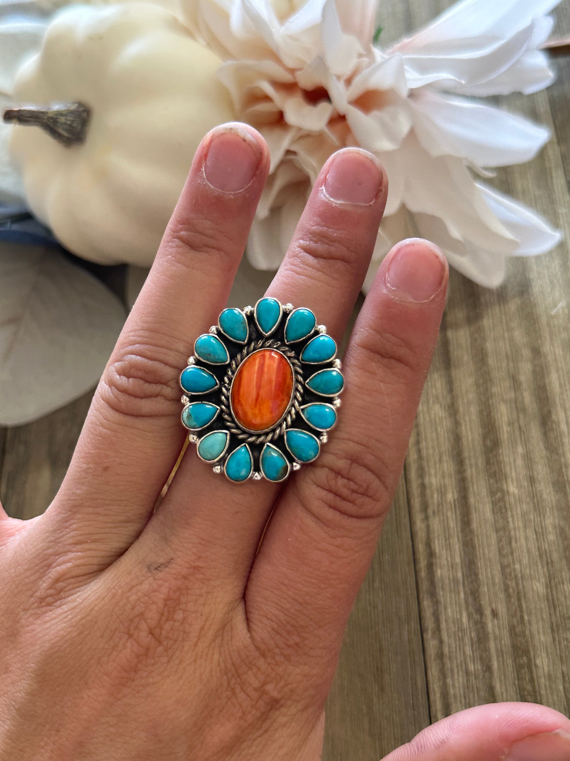 Southwest Handmade Multi Stone & Sterling Silver Adjustable Ring