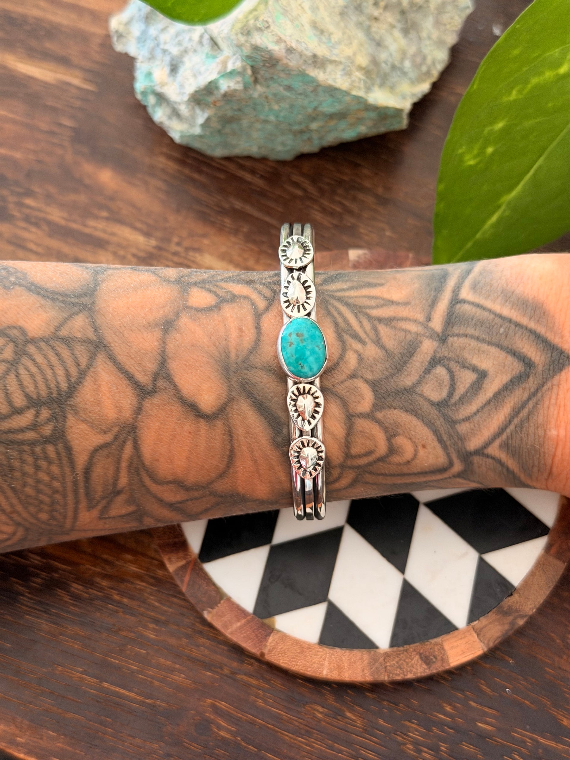Navajo Made Kingman Turquoise & Sterling Silver Cuff Bracelet