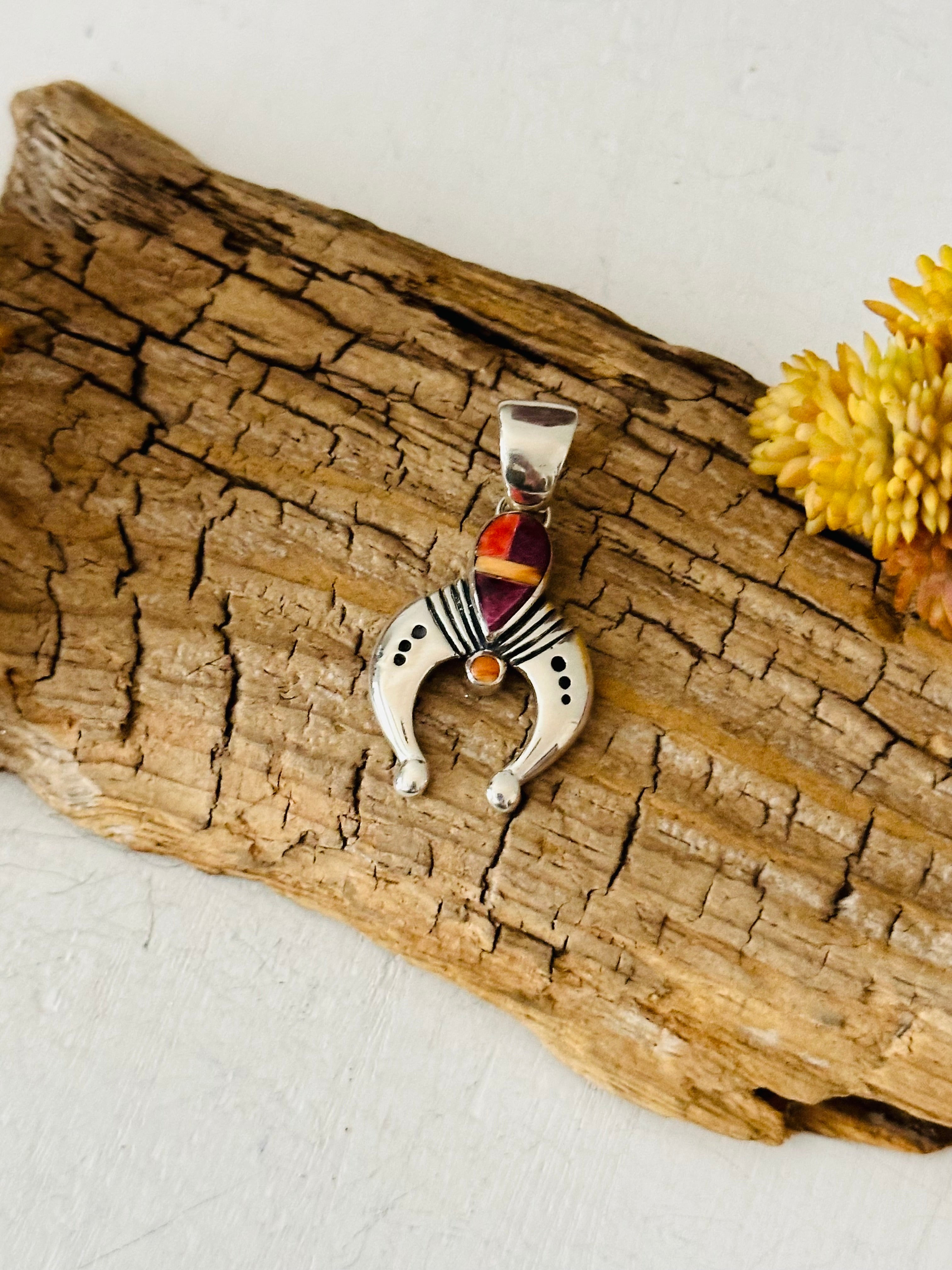 Navajo Made Multi Stone & Sterling Silver Pendant