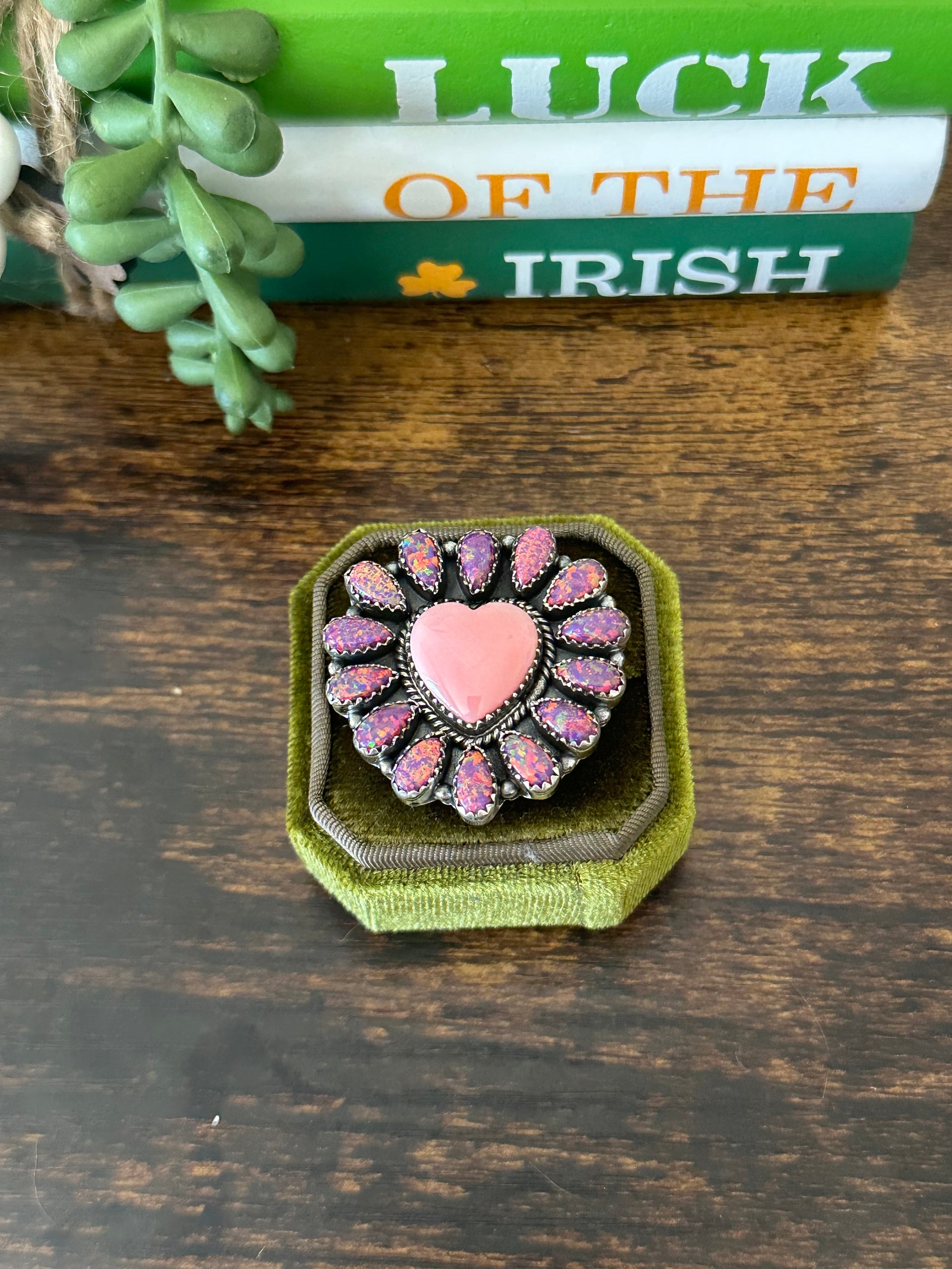 Southwest Handmade Multi Stone & Sterling Silver Adjustable Cluster Heart Ring
