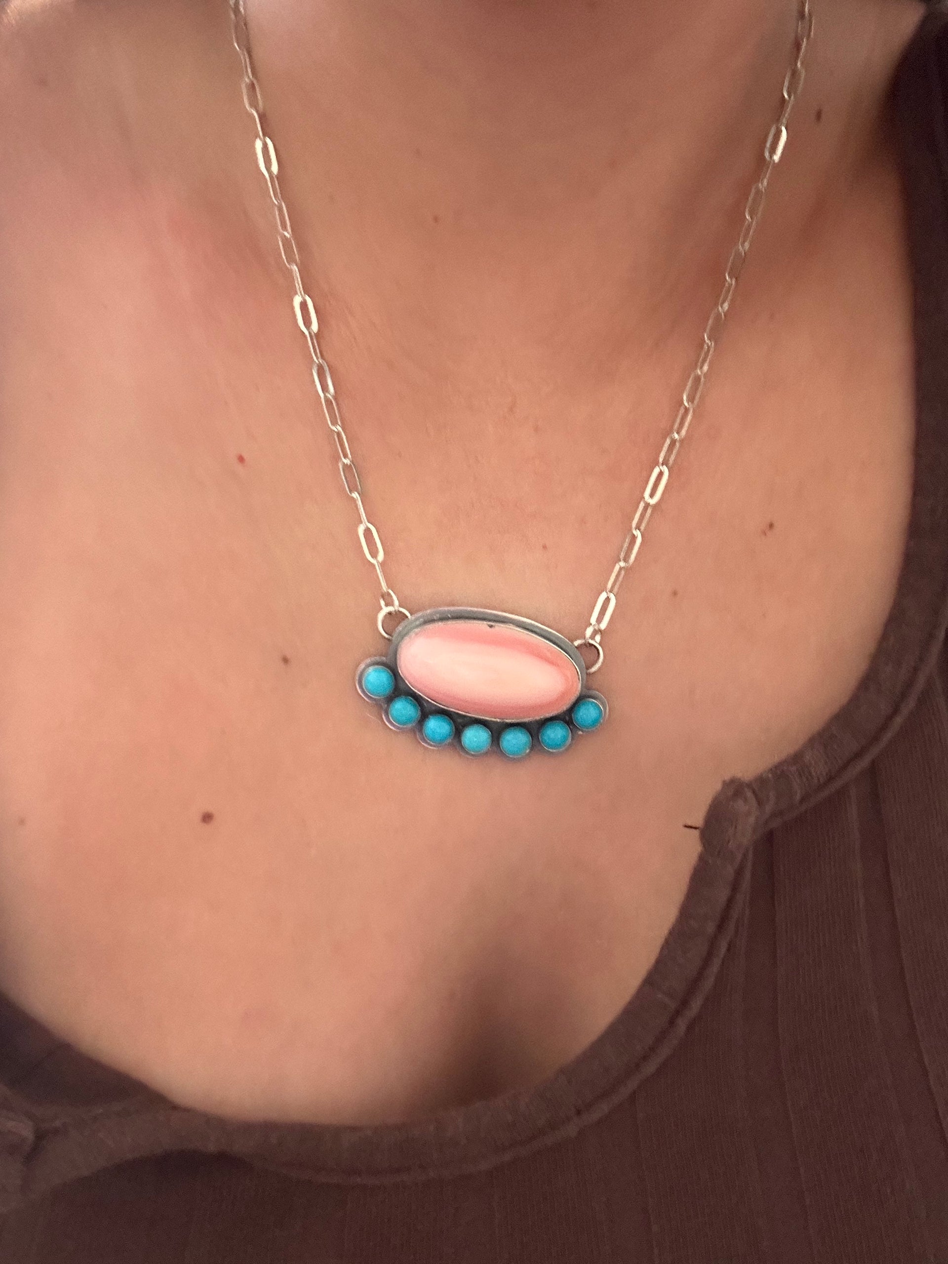 Gilbert Platero Multi Stone & Sterling Silver Cluster Necklace