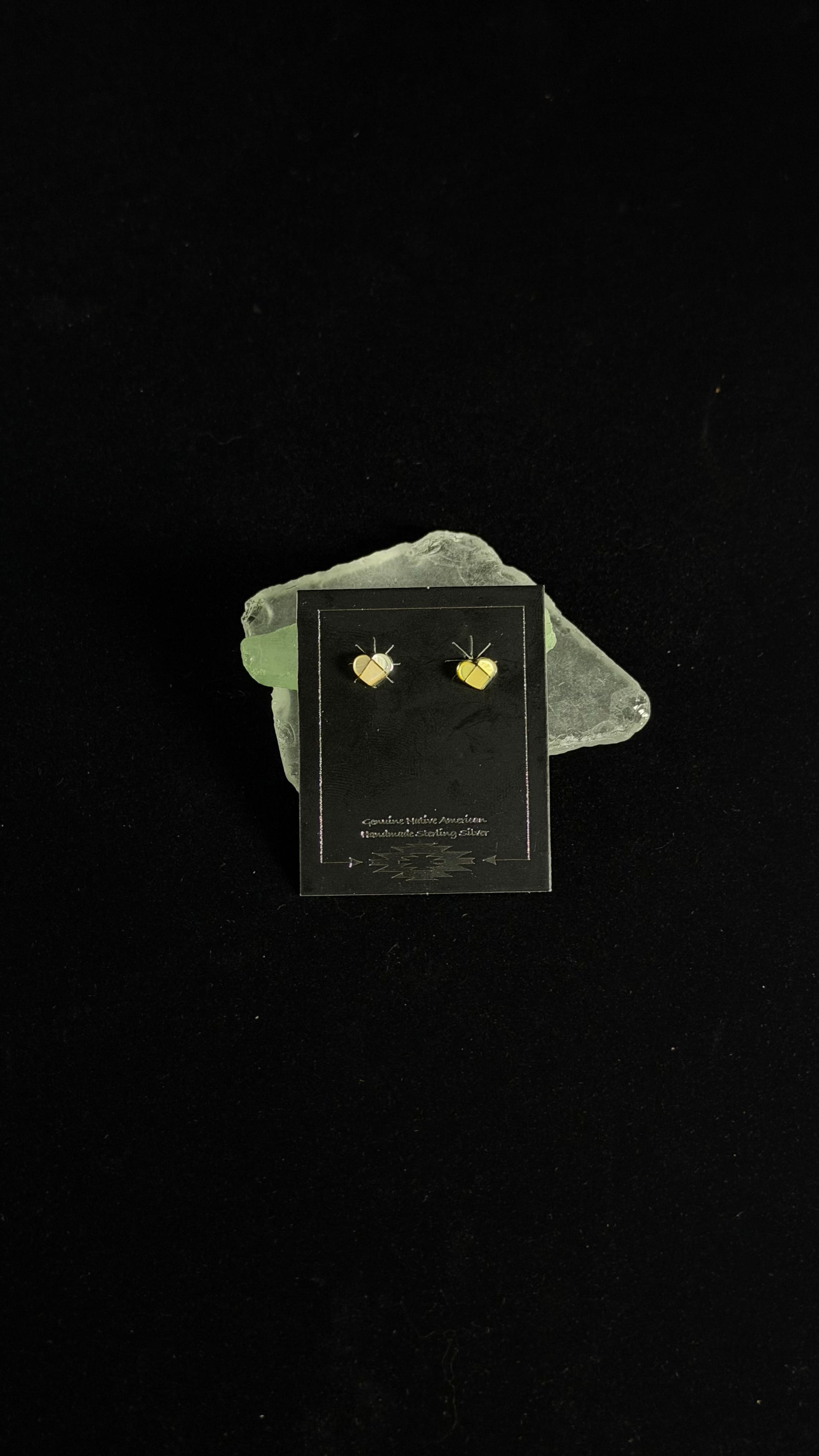 Zuni Made Mother of Pearl & Sterling Silver Inlay Post Heart Earrings