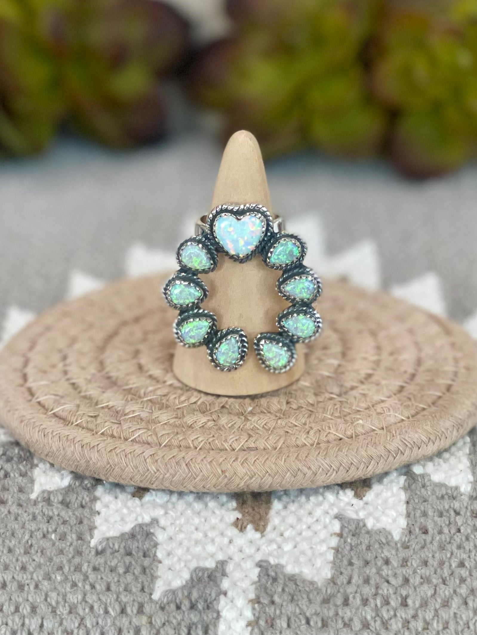 Southwest Handmade Opal & Sterling Silver Adjustable Naja Ring