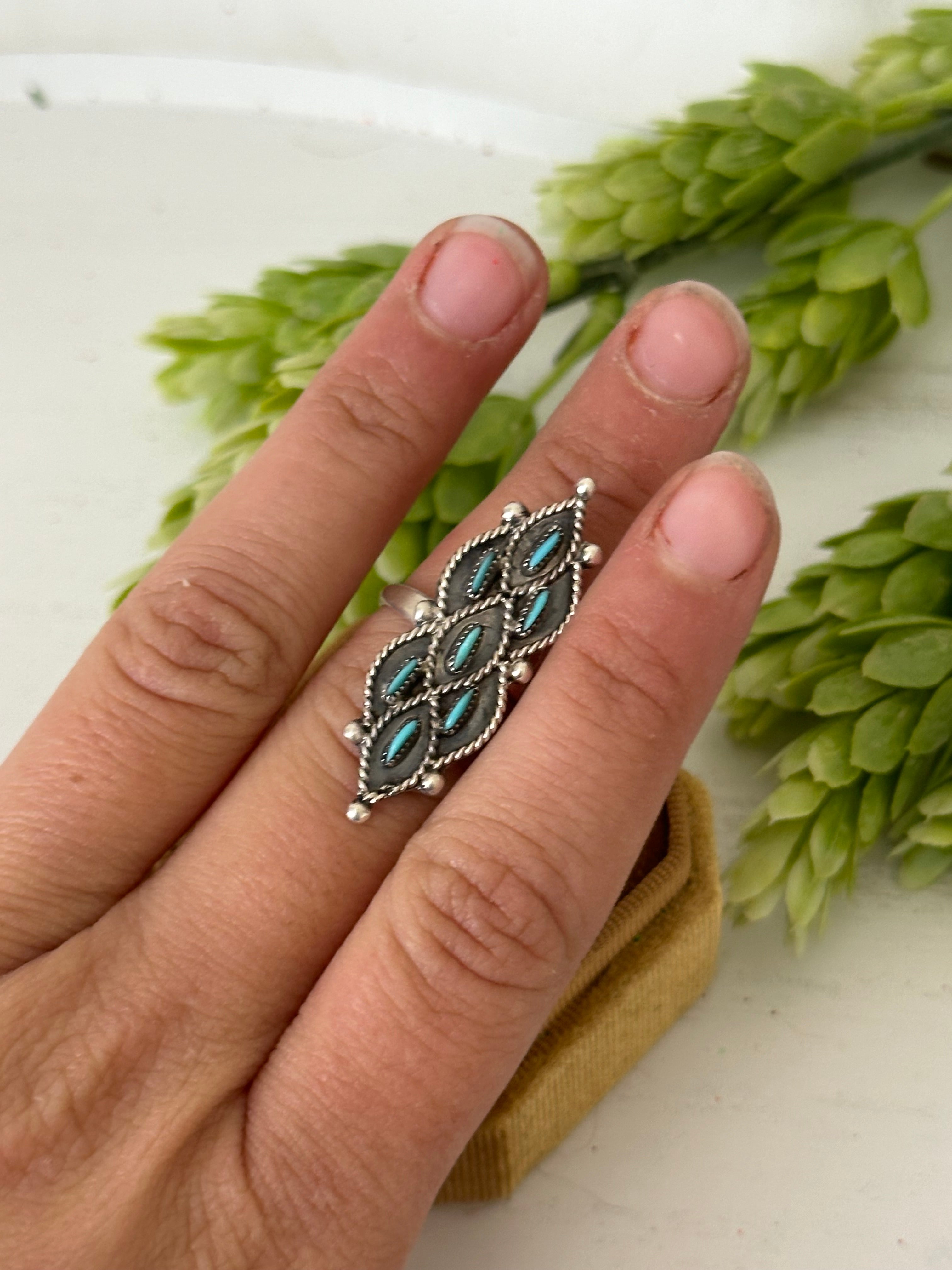 Zuni Made Turquoise & Sterling Silver Ring Size 6.5