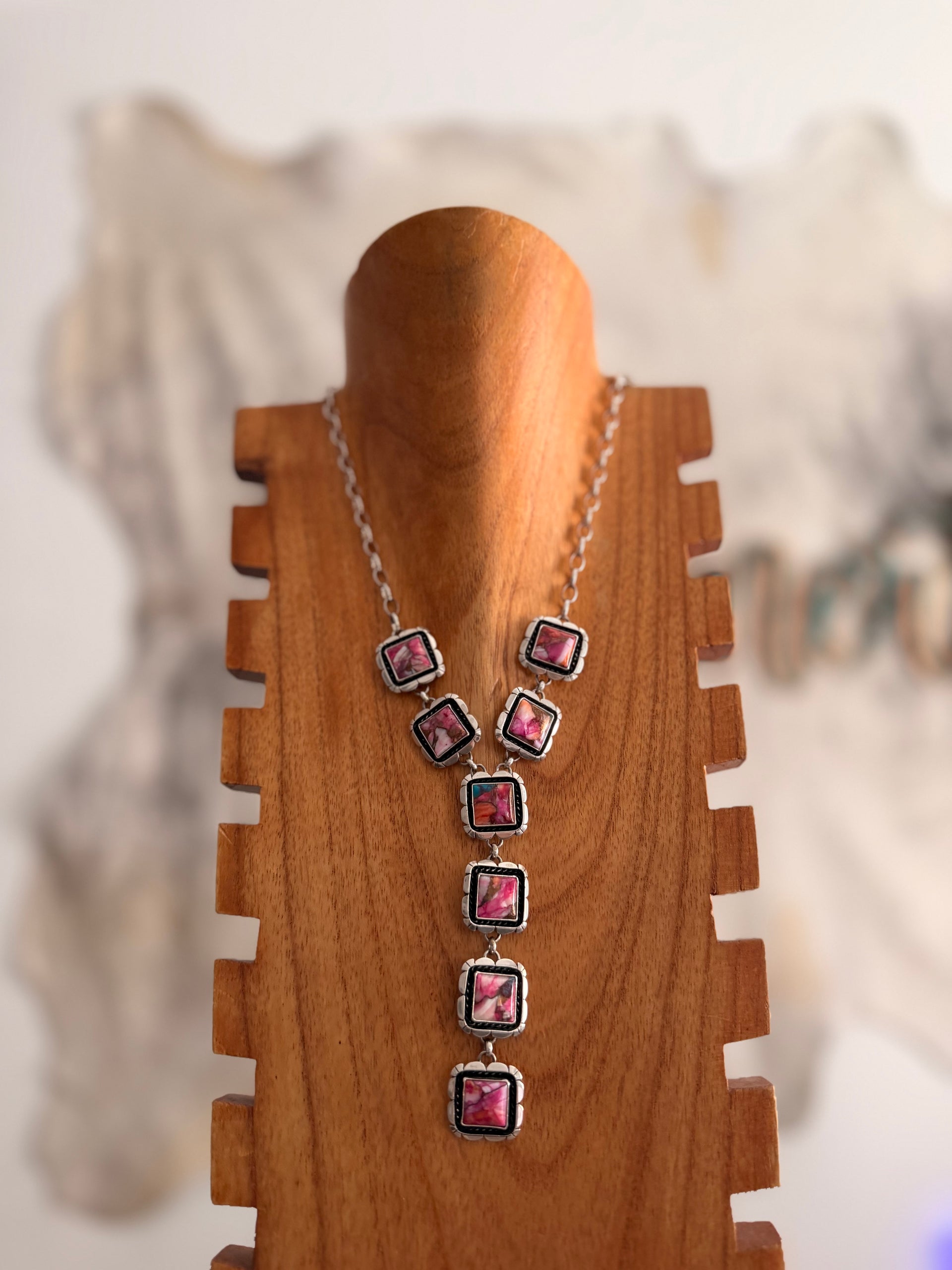 Larry Kaye Pink Mohave Turquoise and Sterling Silver Necklace Set