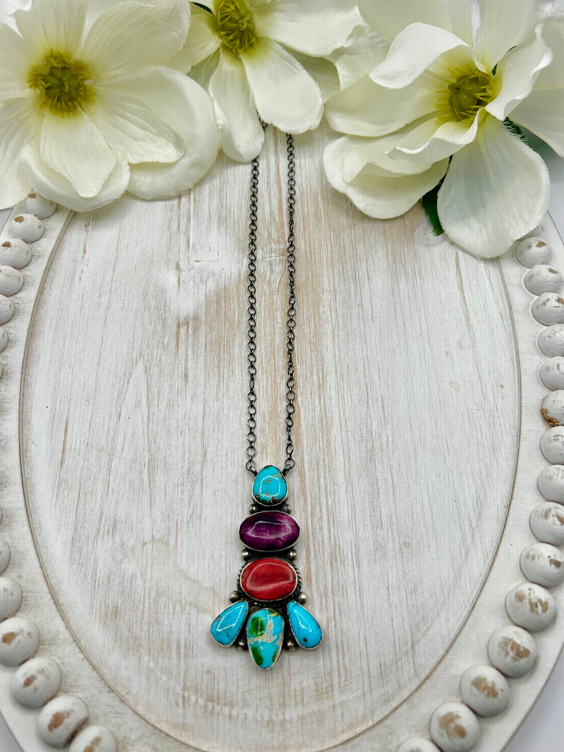 Navajo Made Multi Stone & Sterling Silver Necklace