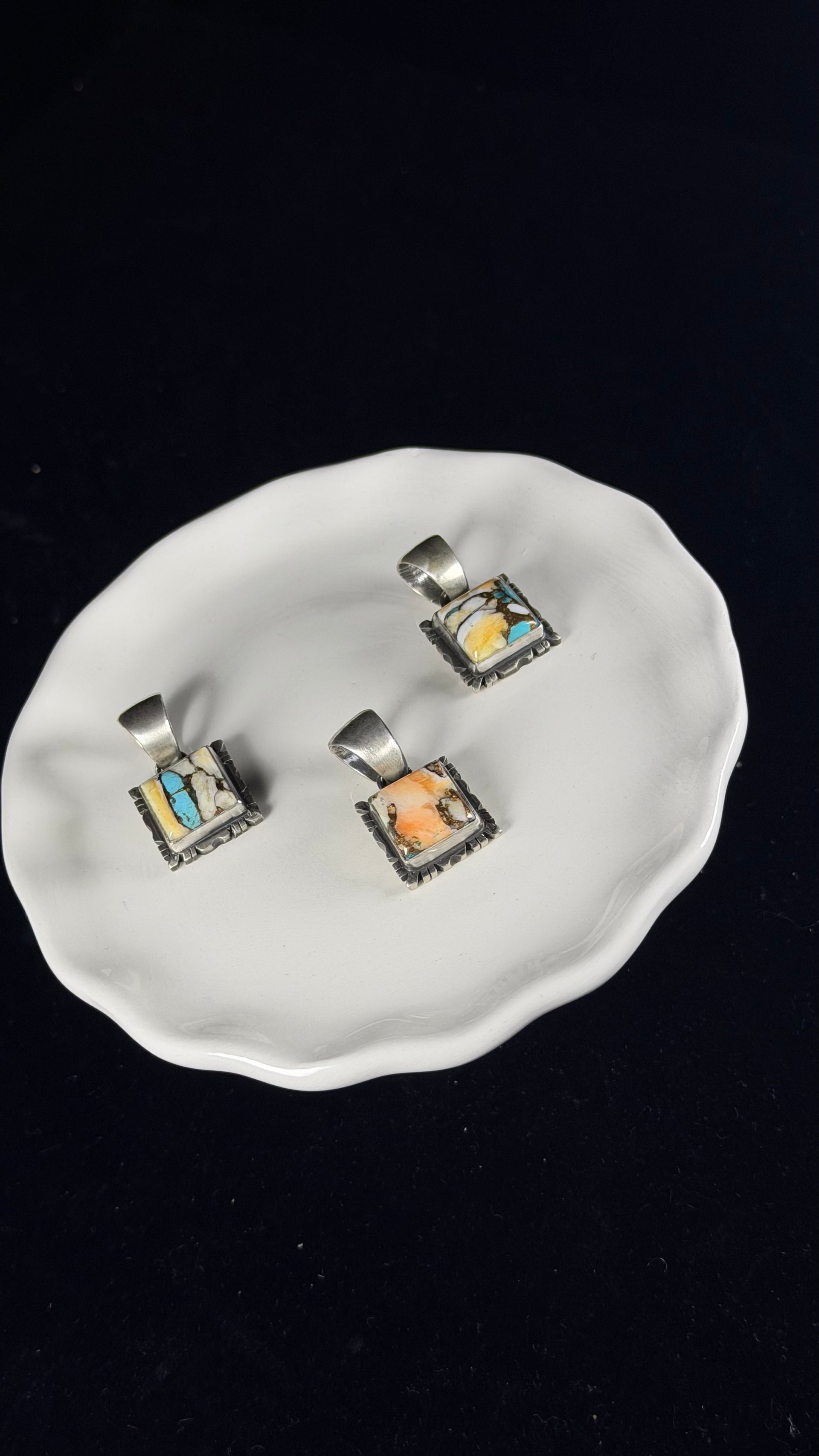 Navajo Made Mohave Turquoise & Sterling Silver Pendant