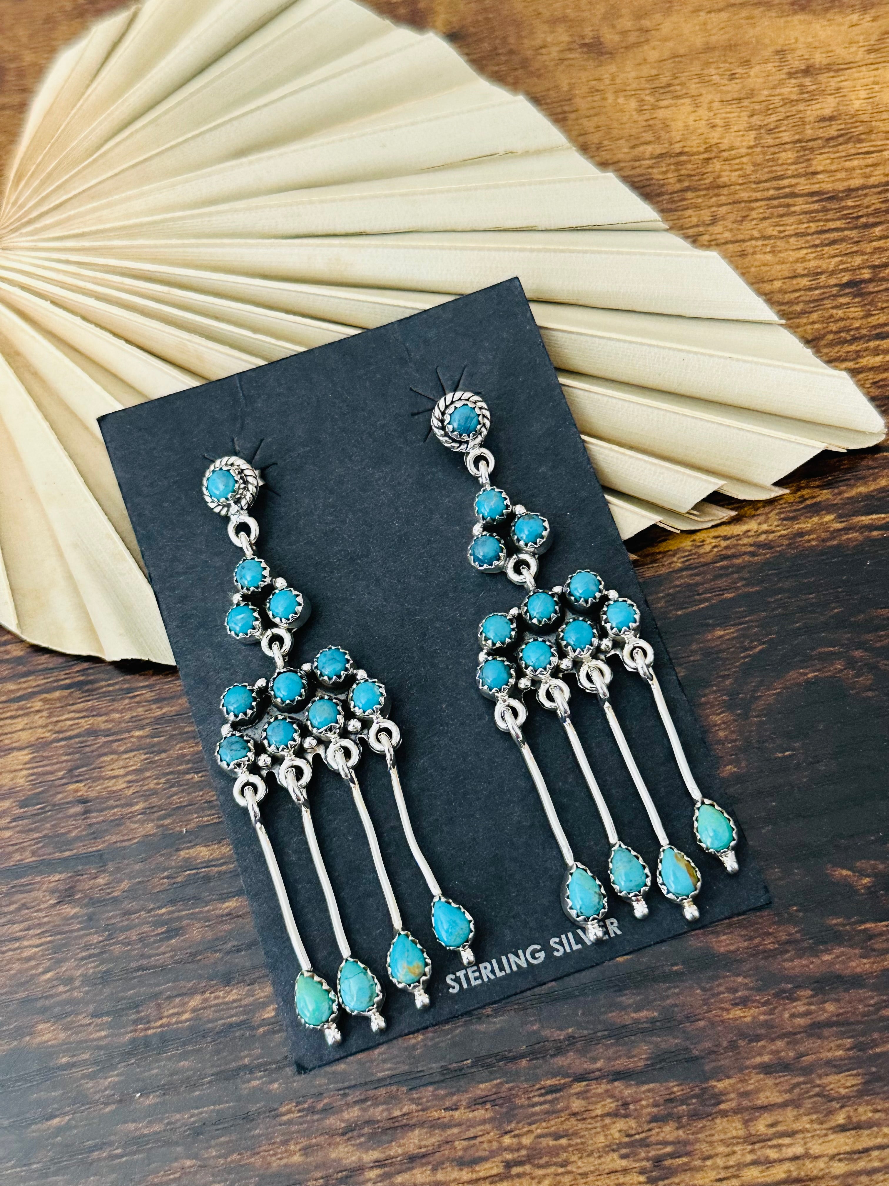 Southwest Handmade Kingman Turquoise & Sterling Silver Post Dangle Earrings